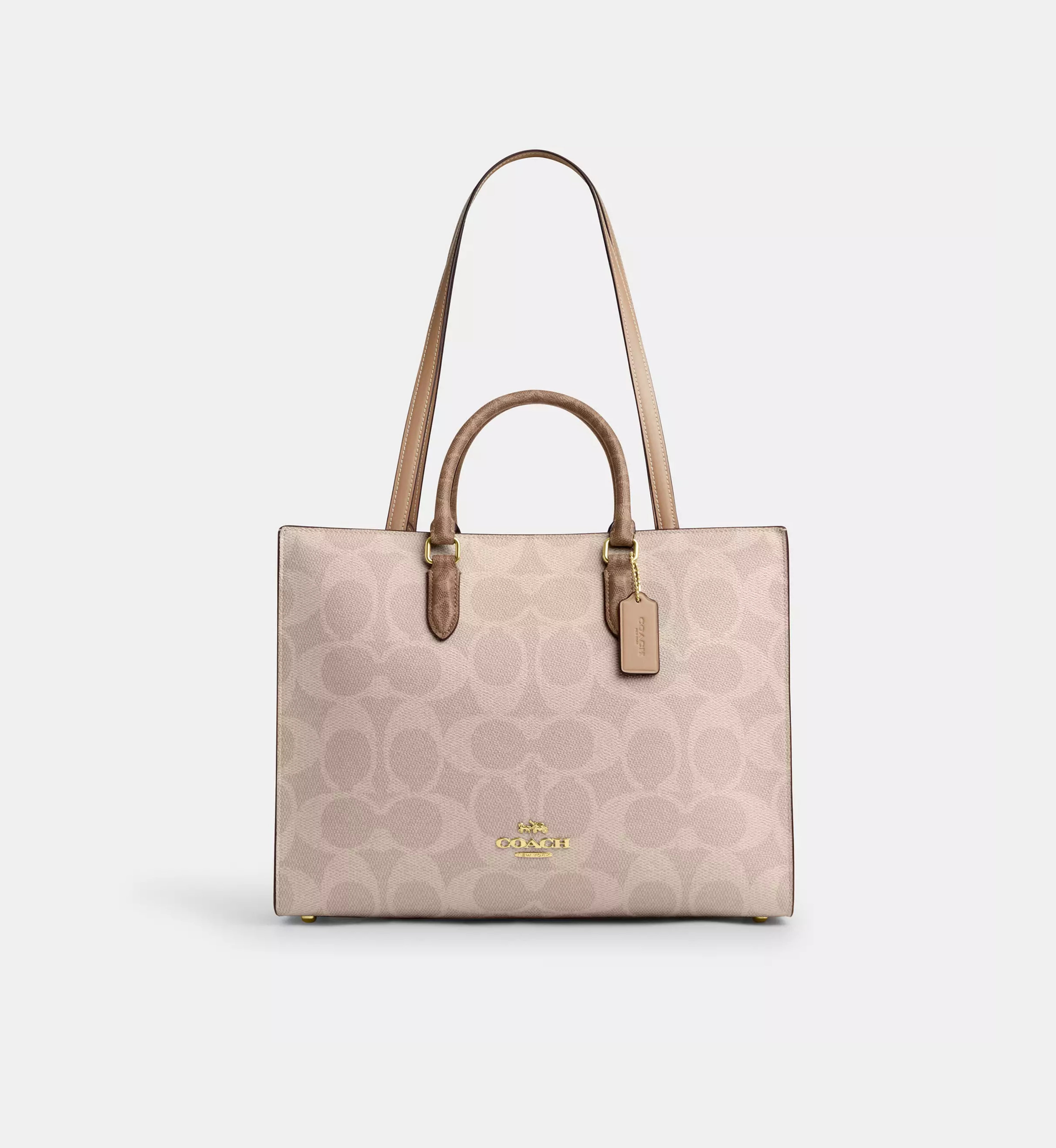 Coach Maggie Tote Bag In Blocked Signature Canvas 'Signature Canvas Gold Sand Tan'