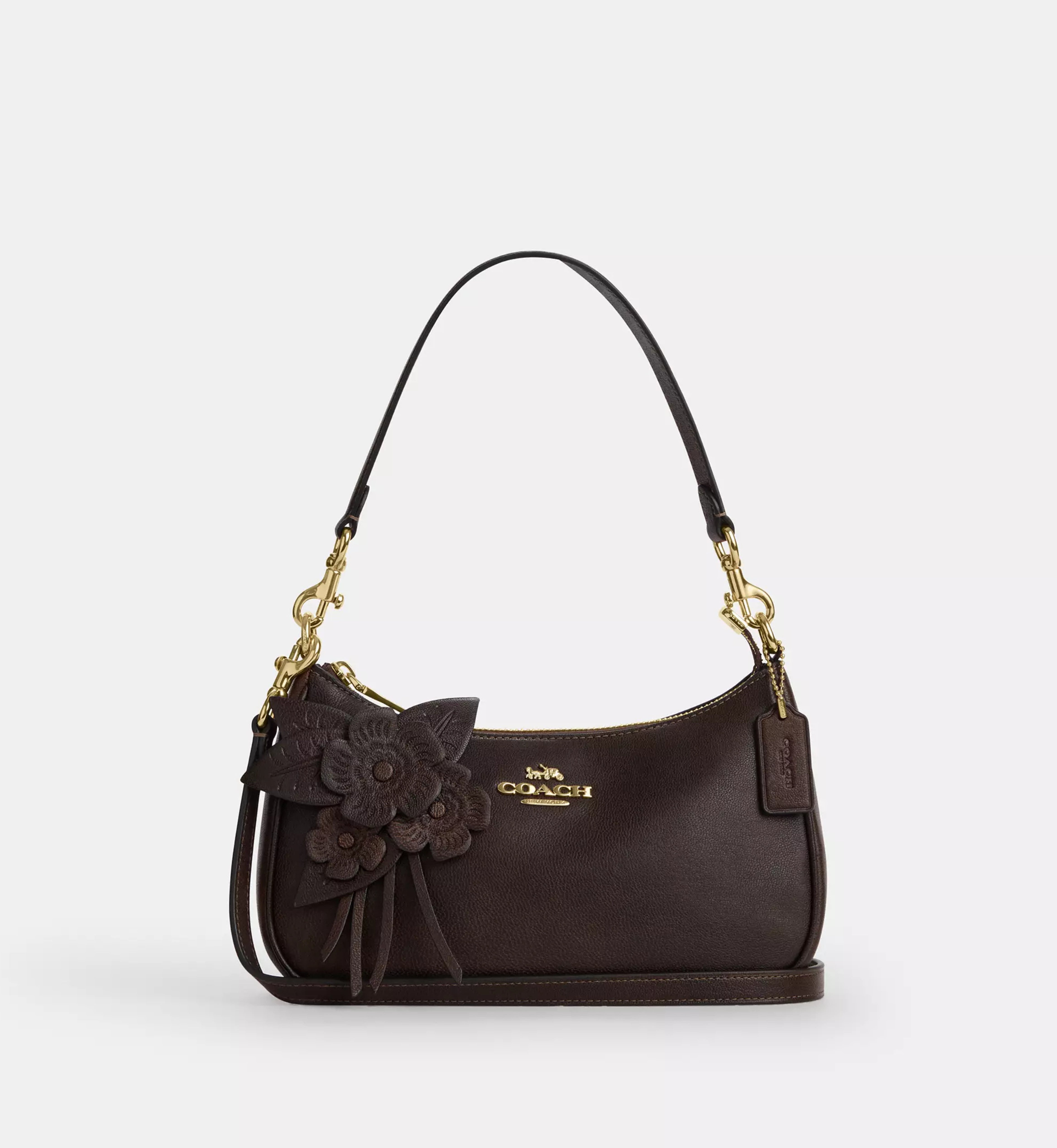 Coach Teri Shoulder Bag With Floral Applique 'Smooth Leather Gold Maple'