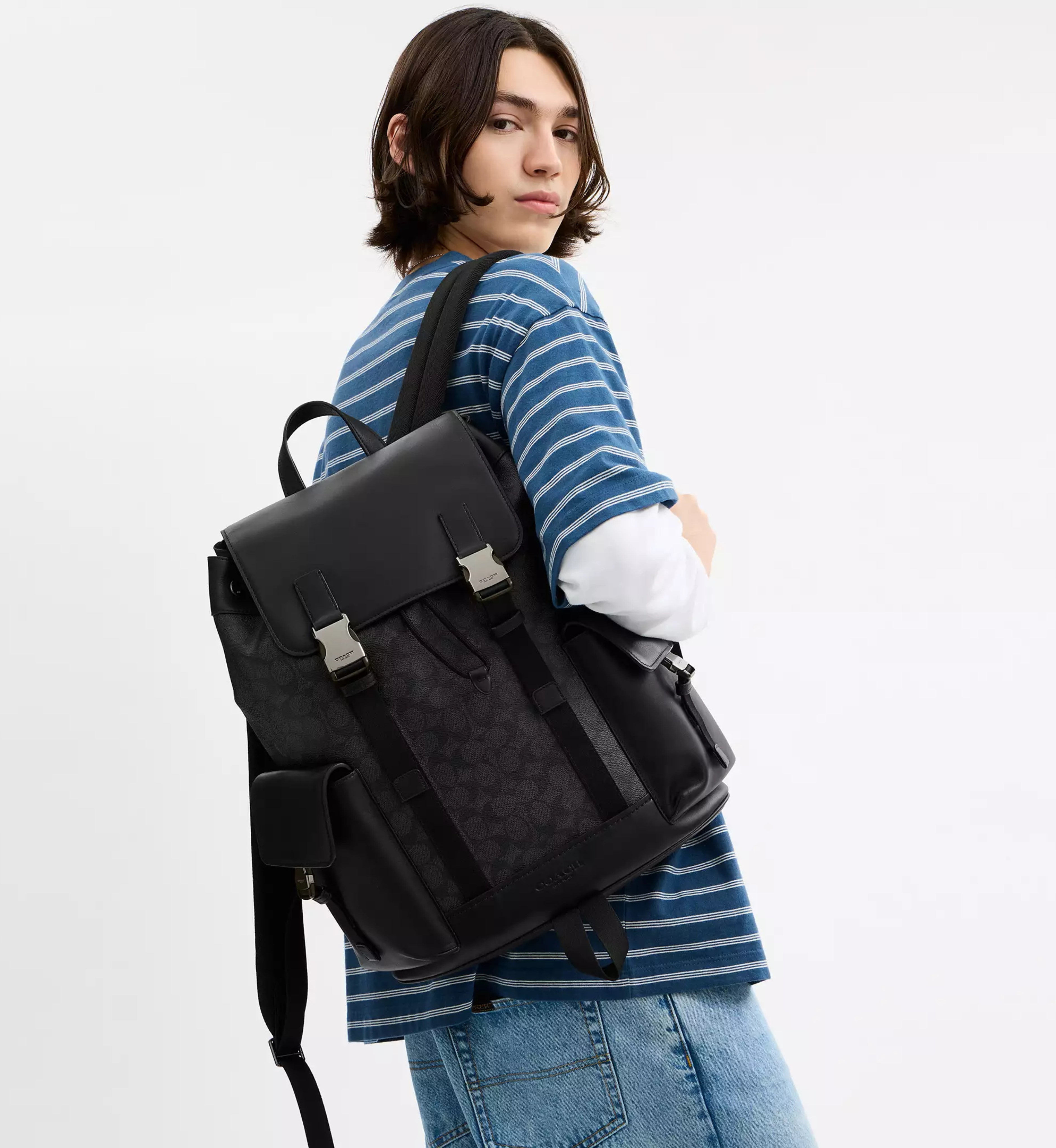Coach Clark Backpack In Signature Canvas 'Signature Canvas Gunmetal Charcoal Black'