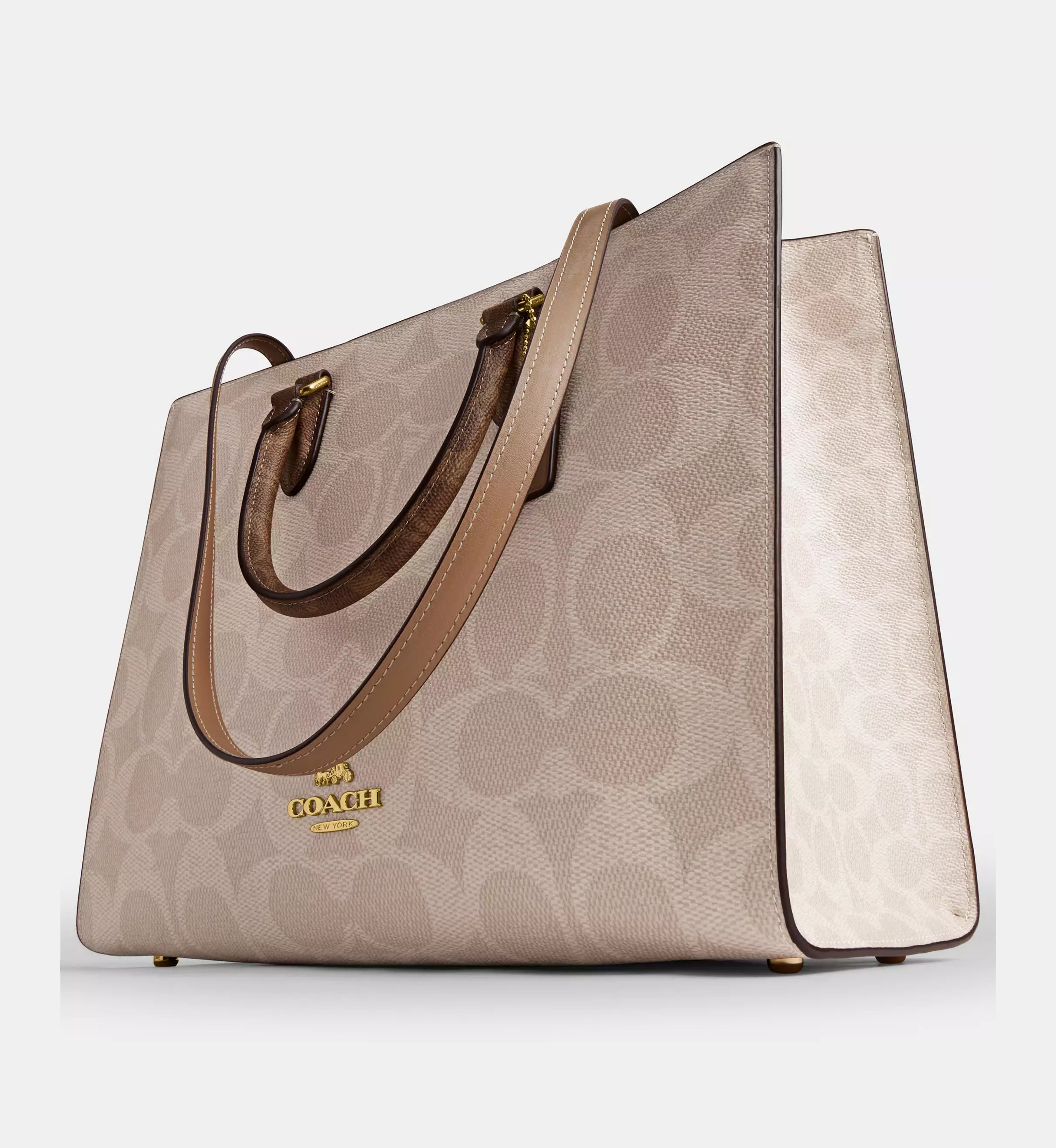 Coach Maggie Tote Bag In Blocked Signature Canvas 'Signature Canvas Gold Sand Tan'