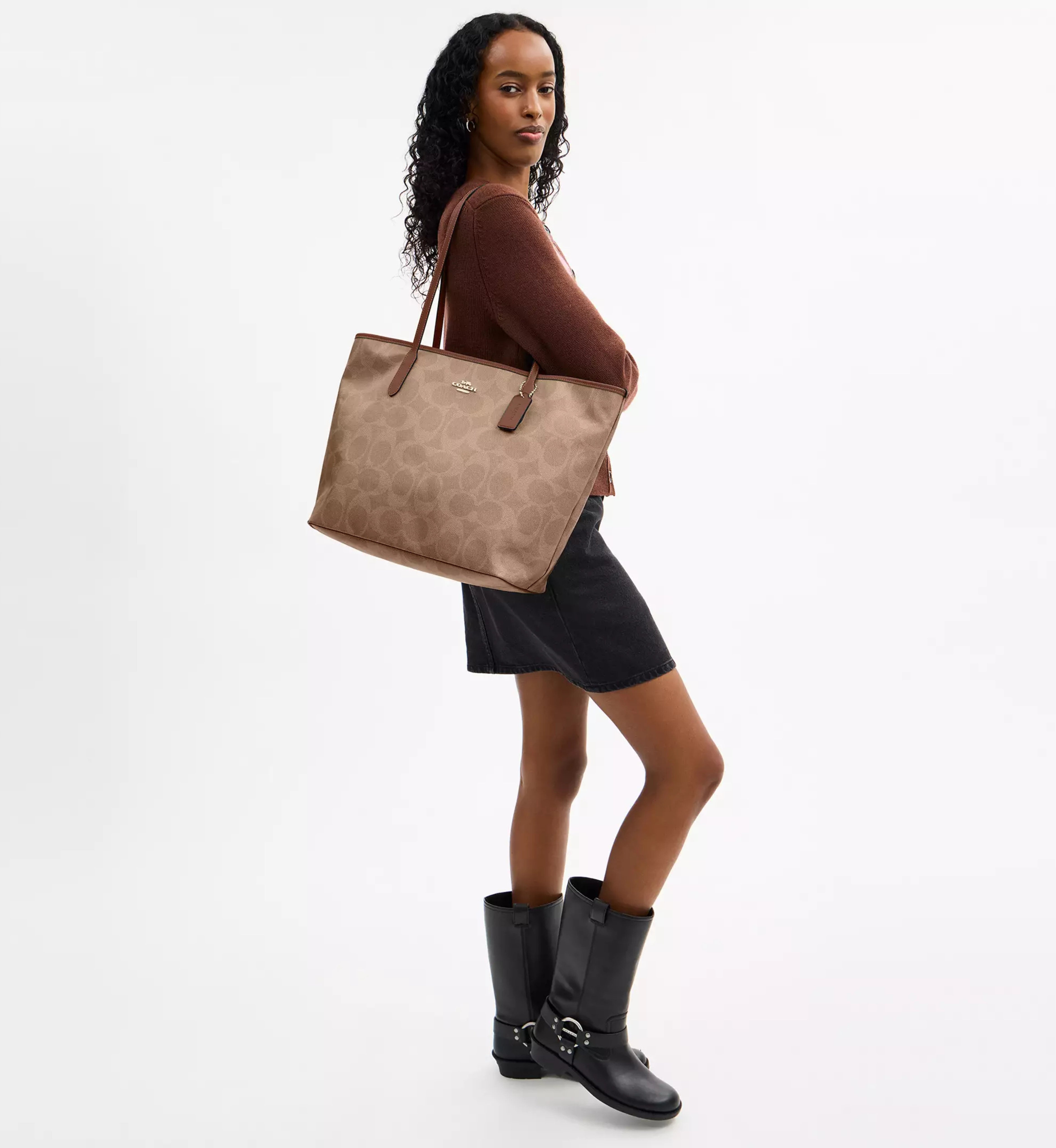Coach Large City Tote Bag In Maxi Signature Canvas 'Signature Canvas Gold Tan Brown'