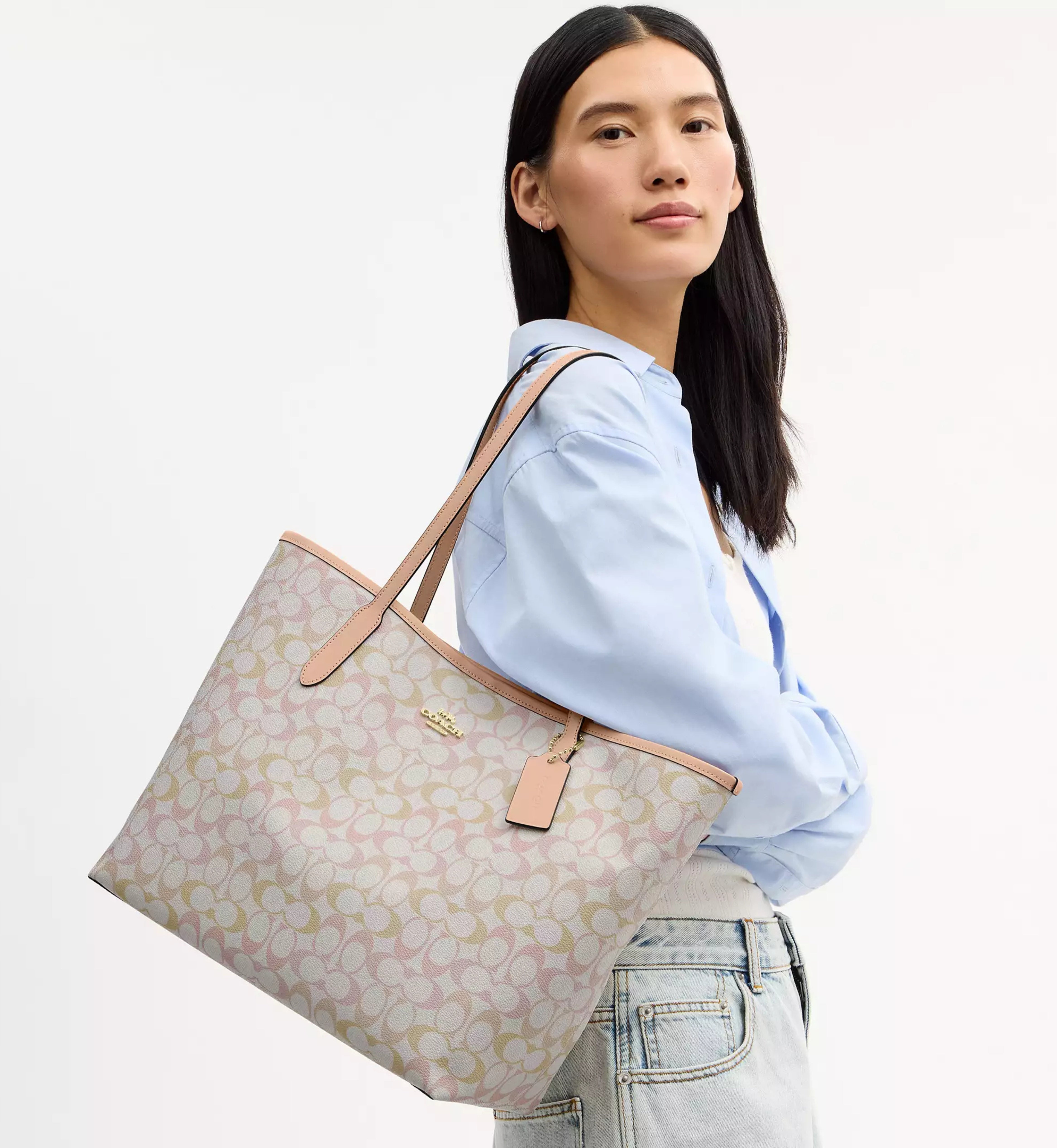 Coach City Tote Bag In Pretty Signature Canvas 'Signature Canvas Im Chalk Pink'