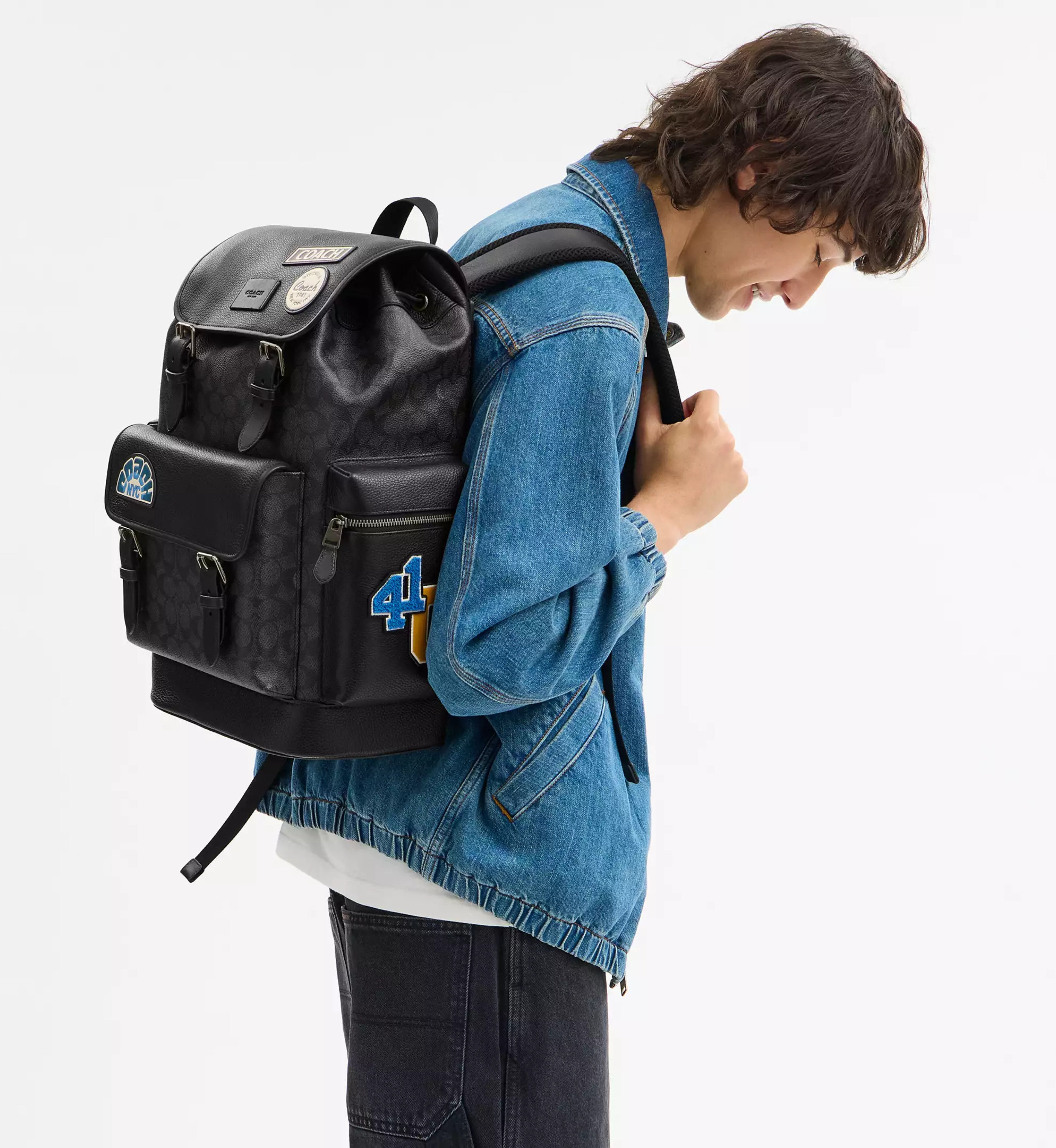Coach Sprint Backpack In Signature Canvas With Patches 'Signature Canvas Gunmetal Charcoal Multi'