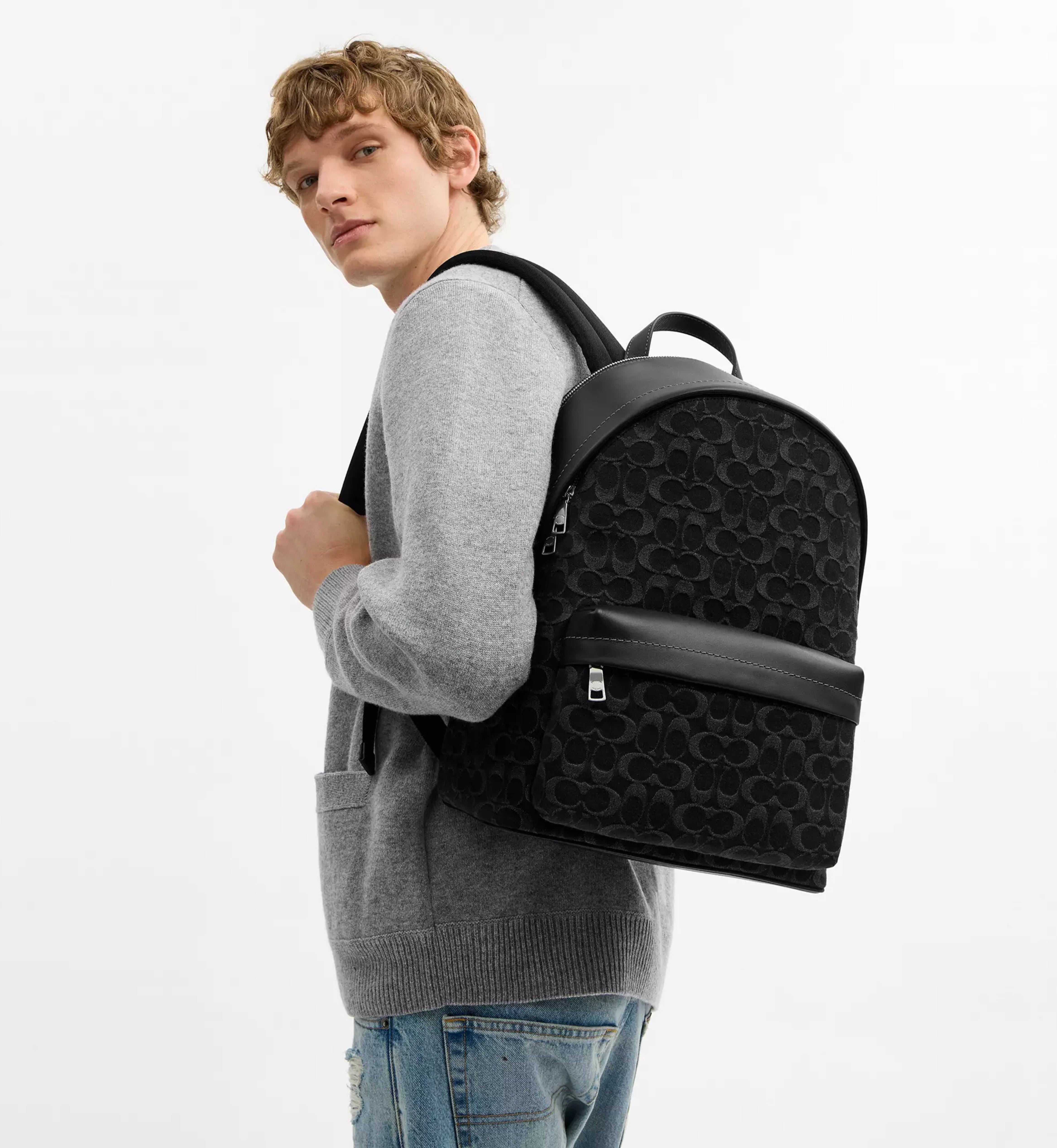 Coach Taylor Backpack In Signature Denim 'Denim Silver Black'