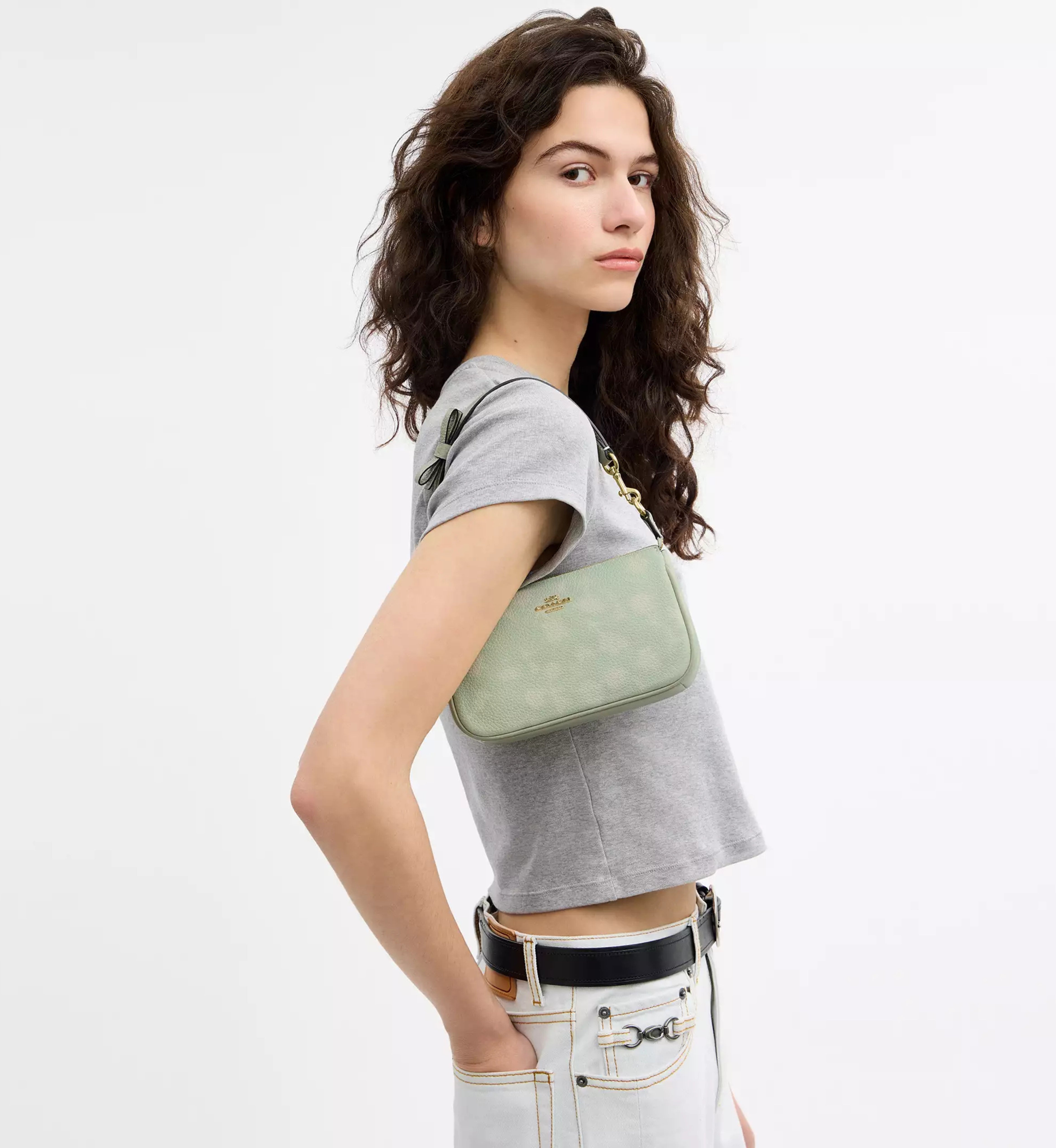 Coach Nolita 19 With Floral Print And Bow 'Pebbled Leather Gold Pale Green'