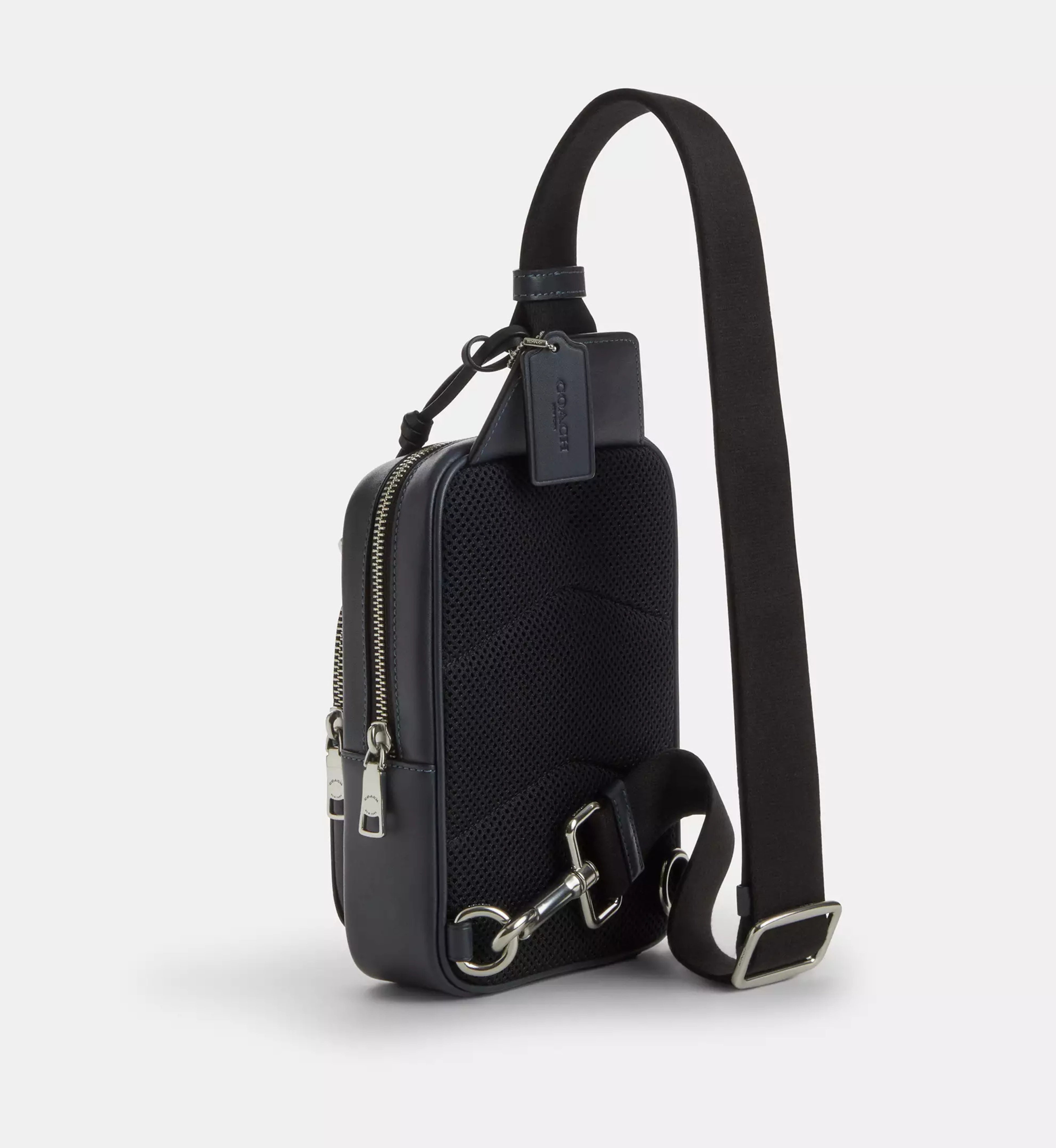 Coach Racer Sling Pack In Signature Canvas With Charms 'Signature Canvas Silver Denim Chalk'