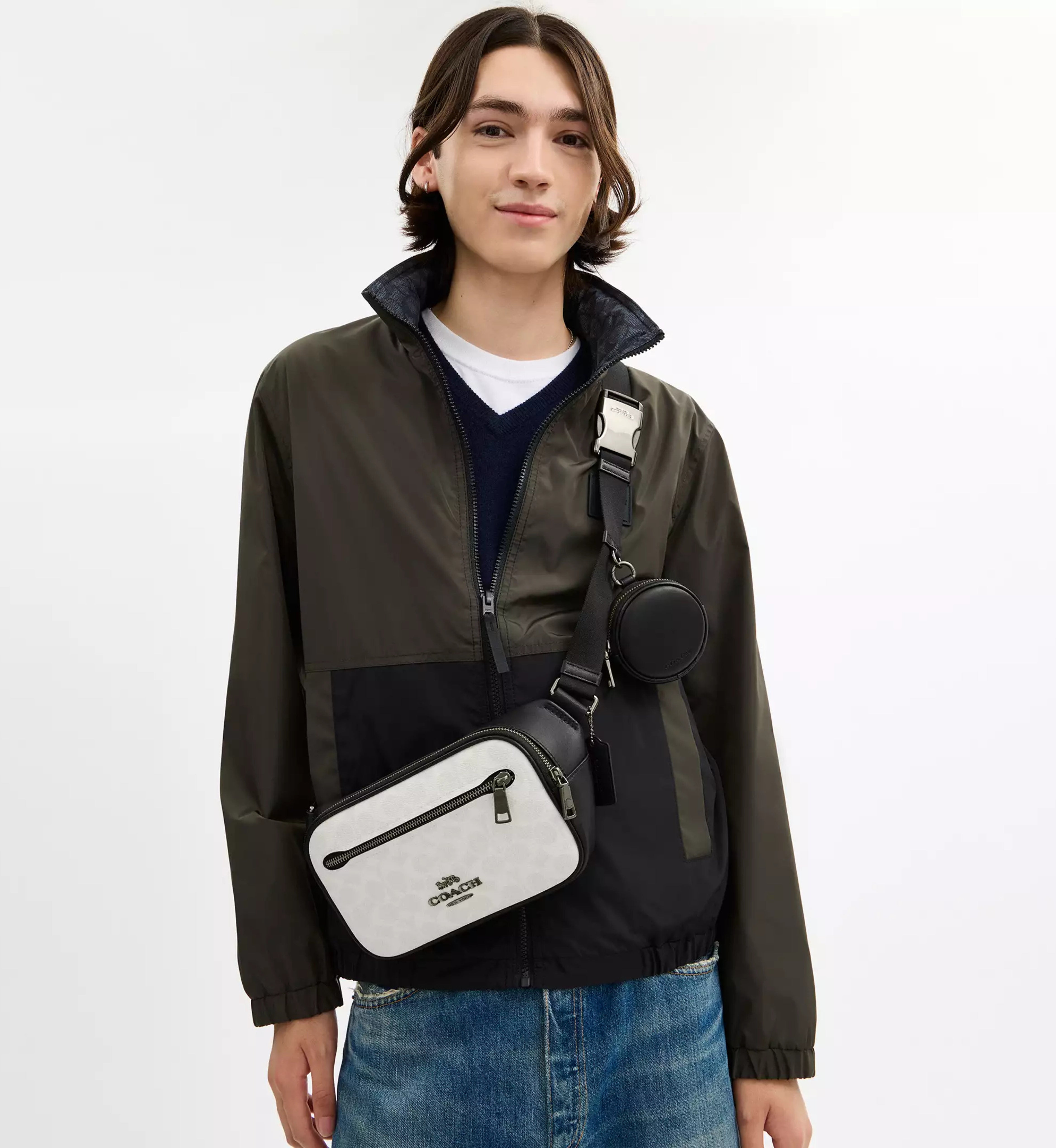 Coach Elias Belt Bag In Signature Canvas 'Signature Canvas Gunmetal Chalk Black'