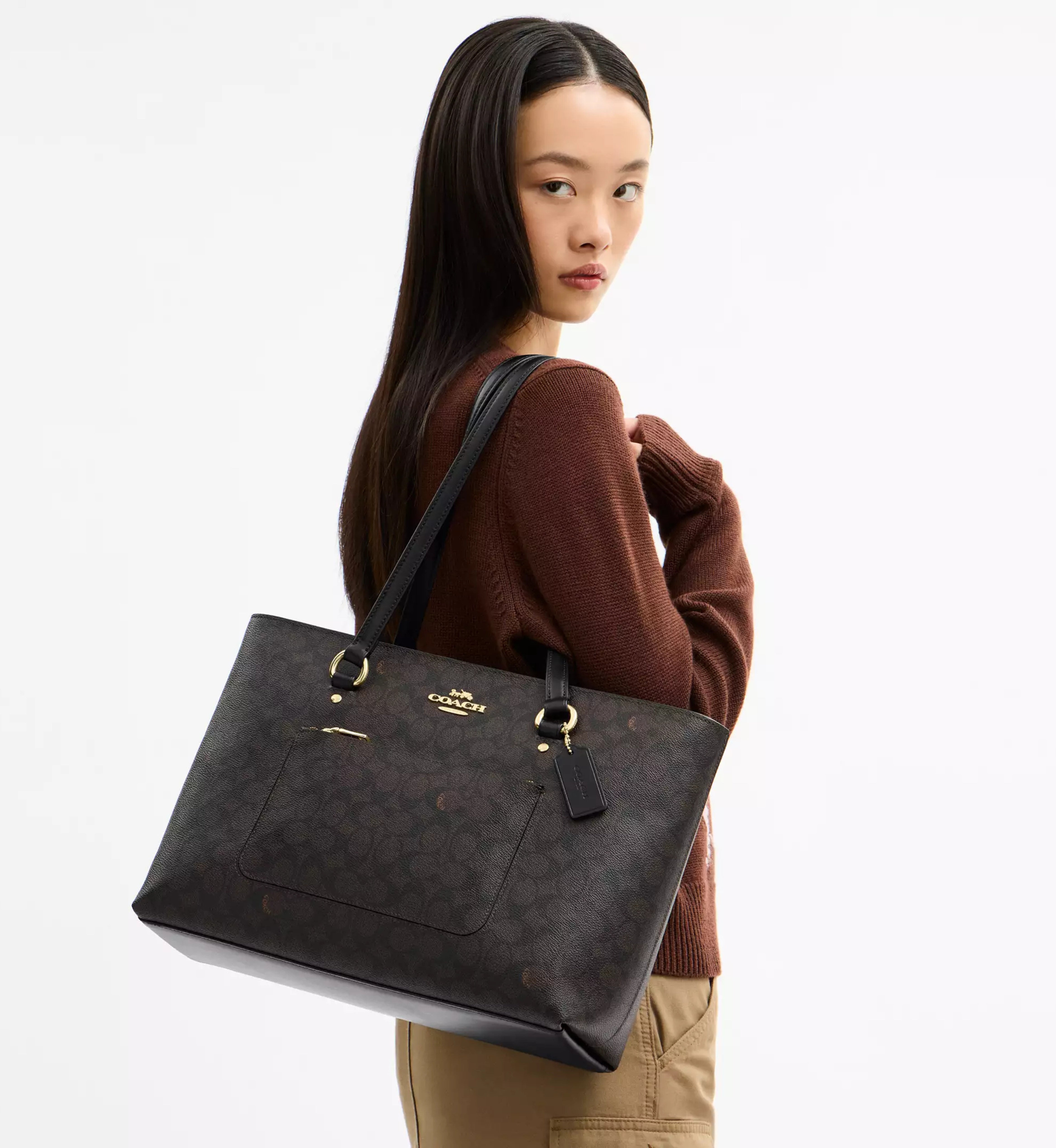 Coach Station Tote Bag In Signature Canvas 'Signature Canvas Gold Walnut Black'