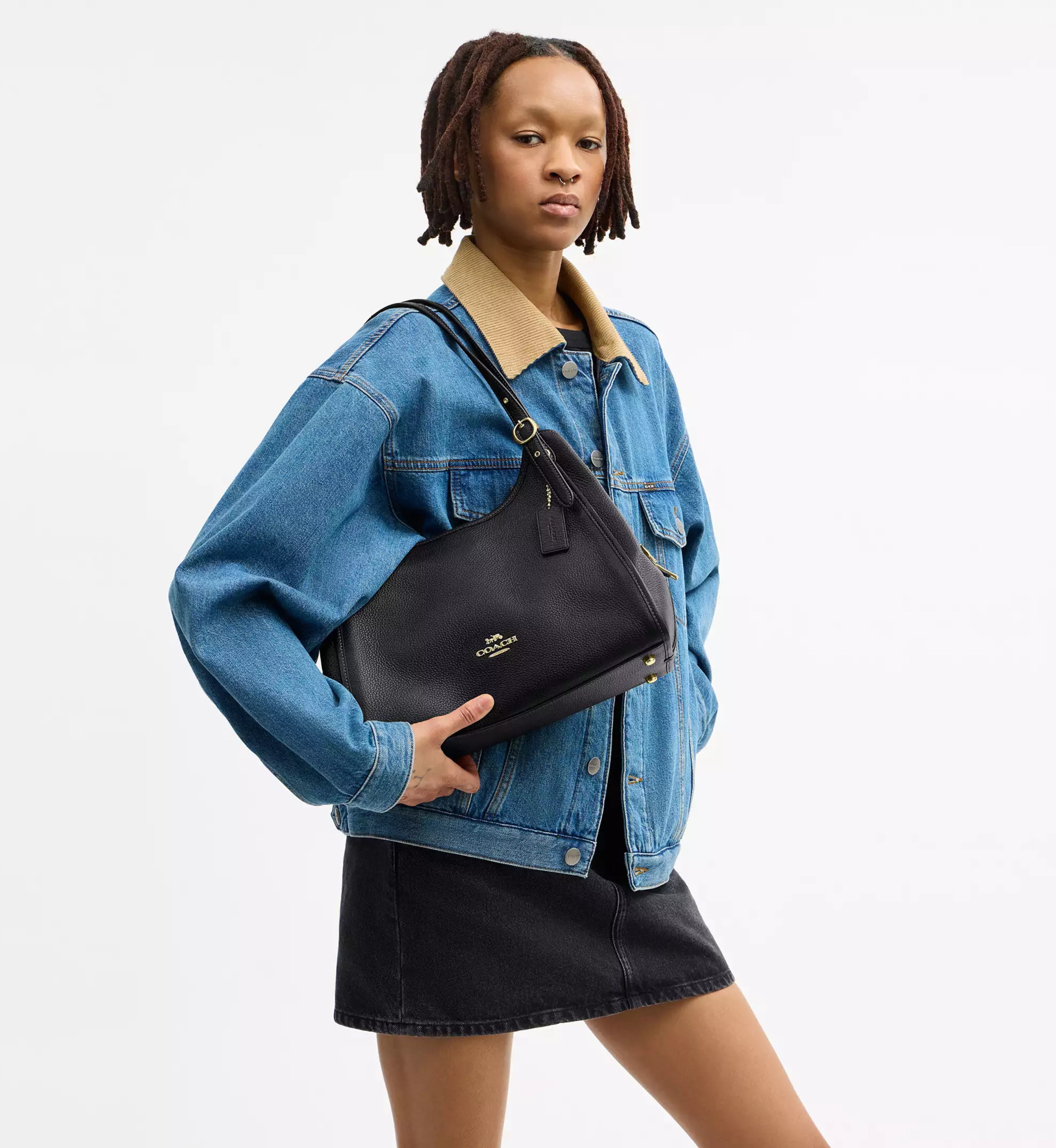 Coach Erin Shoulder Bag 'Pebbled Leather Gold Black'