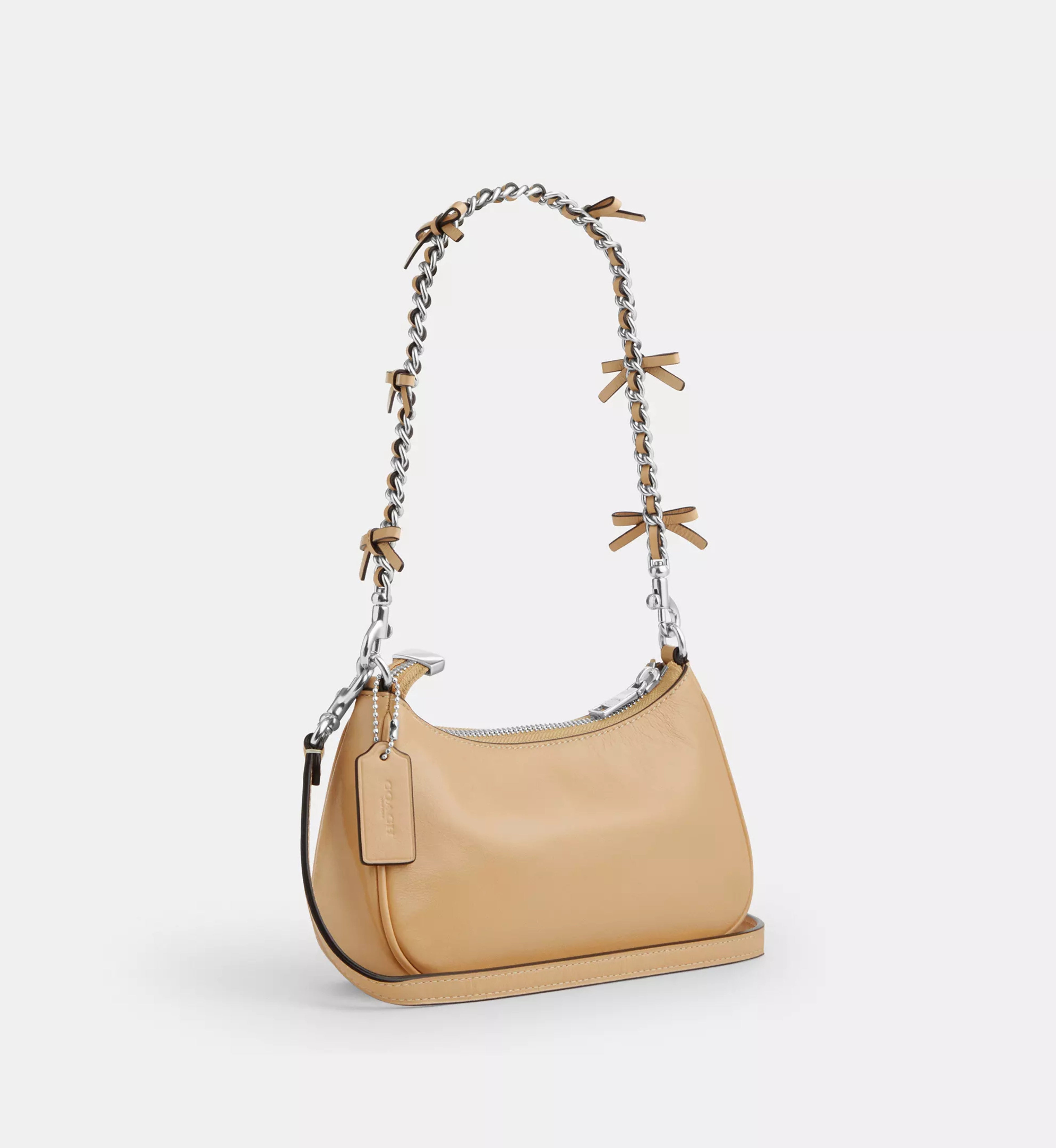 Coach Teri Mini Crossbody Bag With Bows 'Crinkle Leather Silver Light Sand'