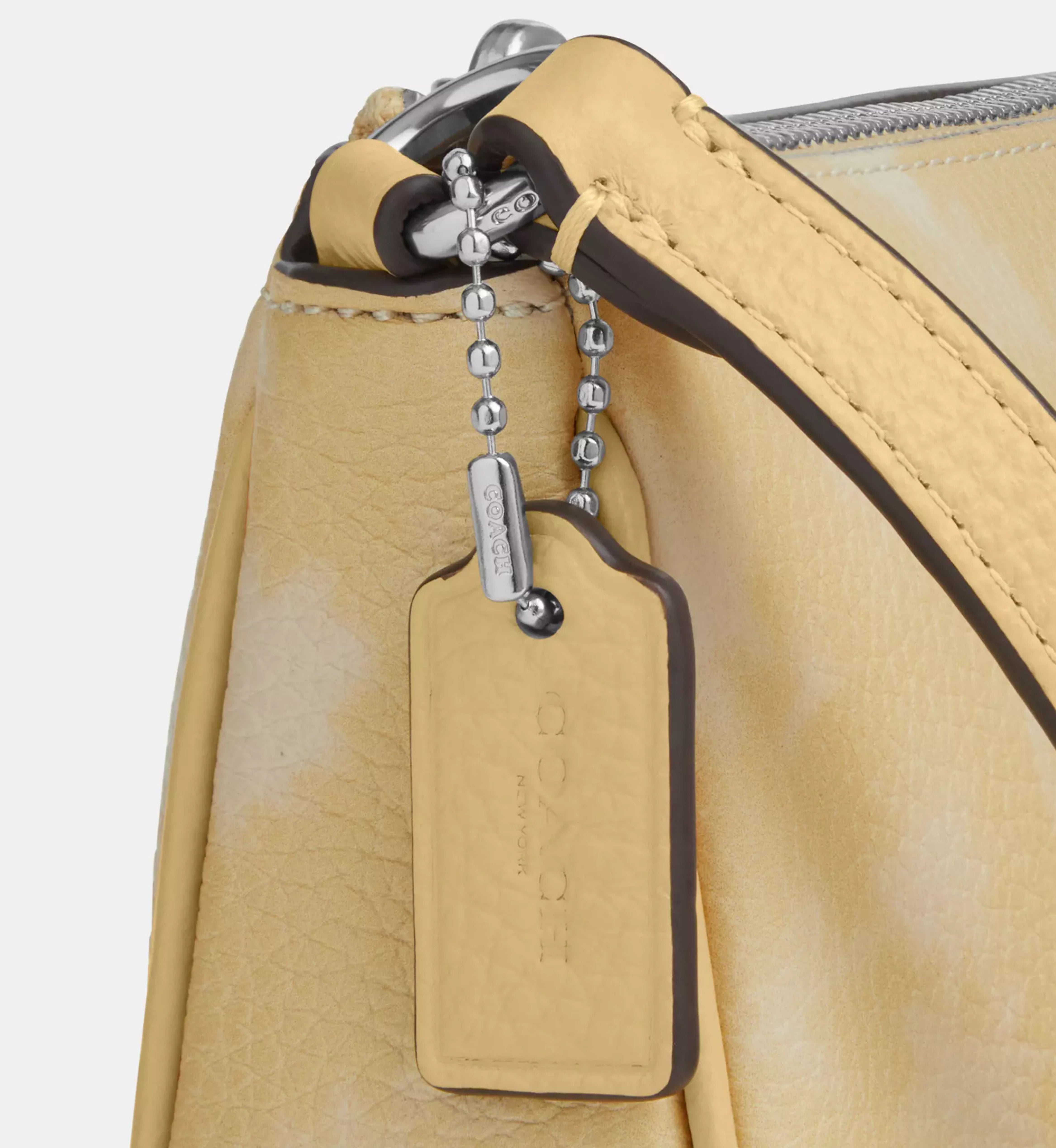 Coach Nolita 19 With Floral Print And Bow 'Pebbled Leather Silver Washed Yellow'