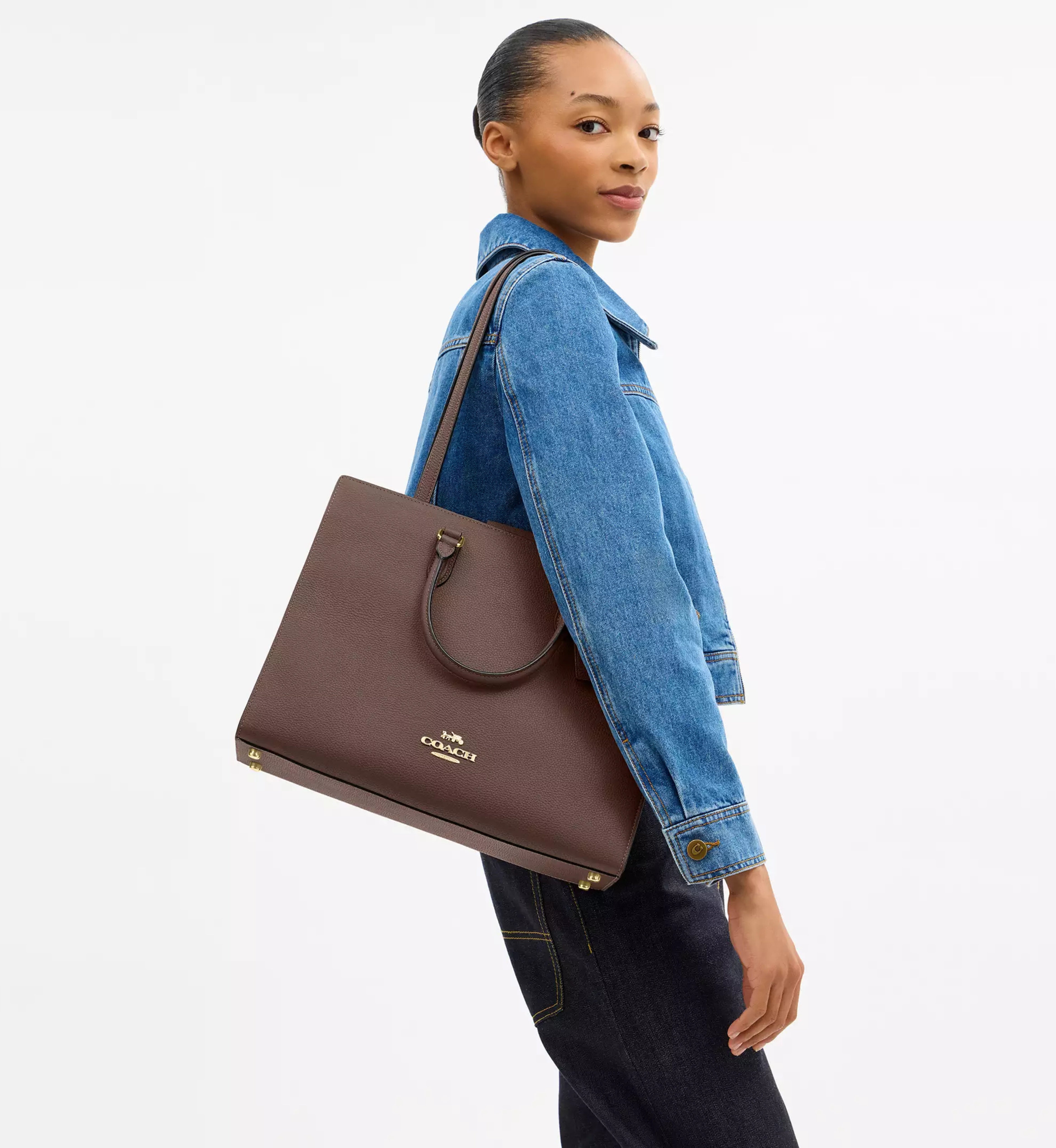 Coach Maggie Tote Bag 'Pebbled Leather Gold Dark Stone'