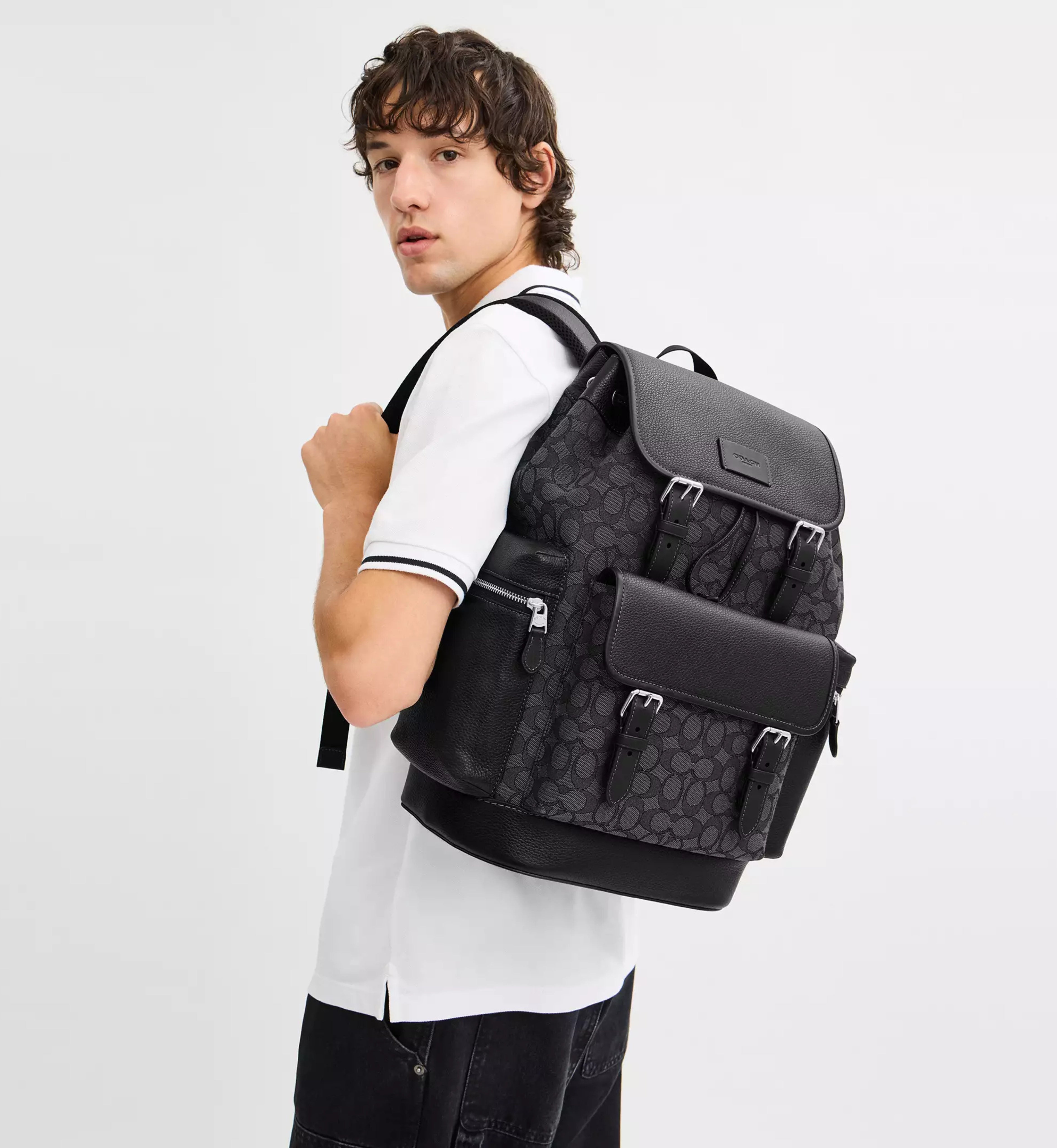 Coach Sprint Backpack In Signature Jacquard 'Signature Jacquard Silver Charcoal Black'
