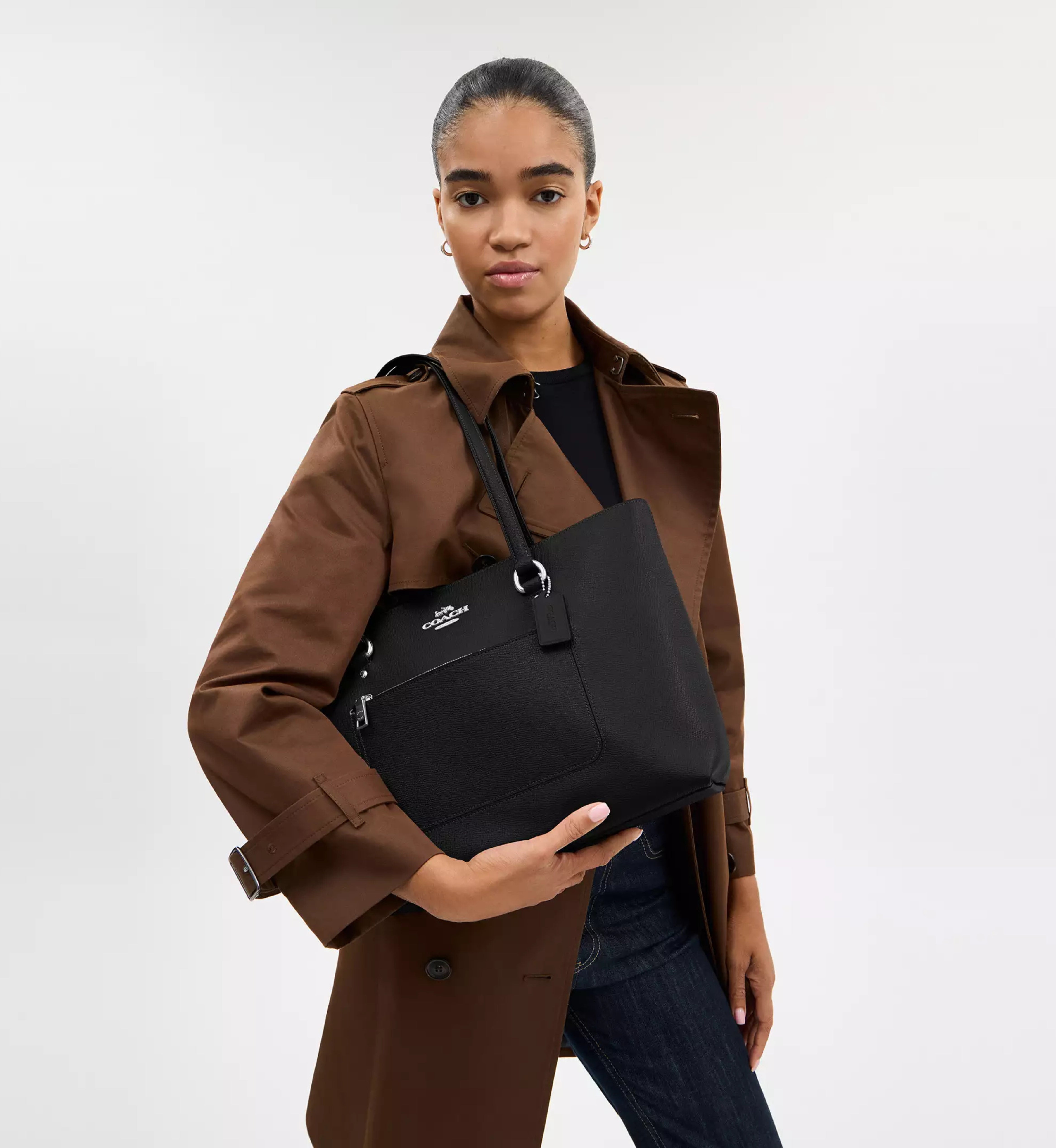 Coach Station Tote Bag 'Crossgrain Leather Silver Black'