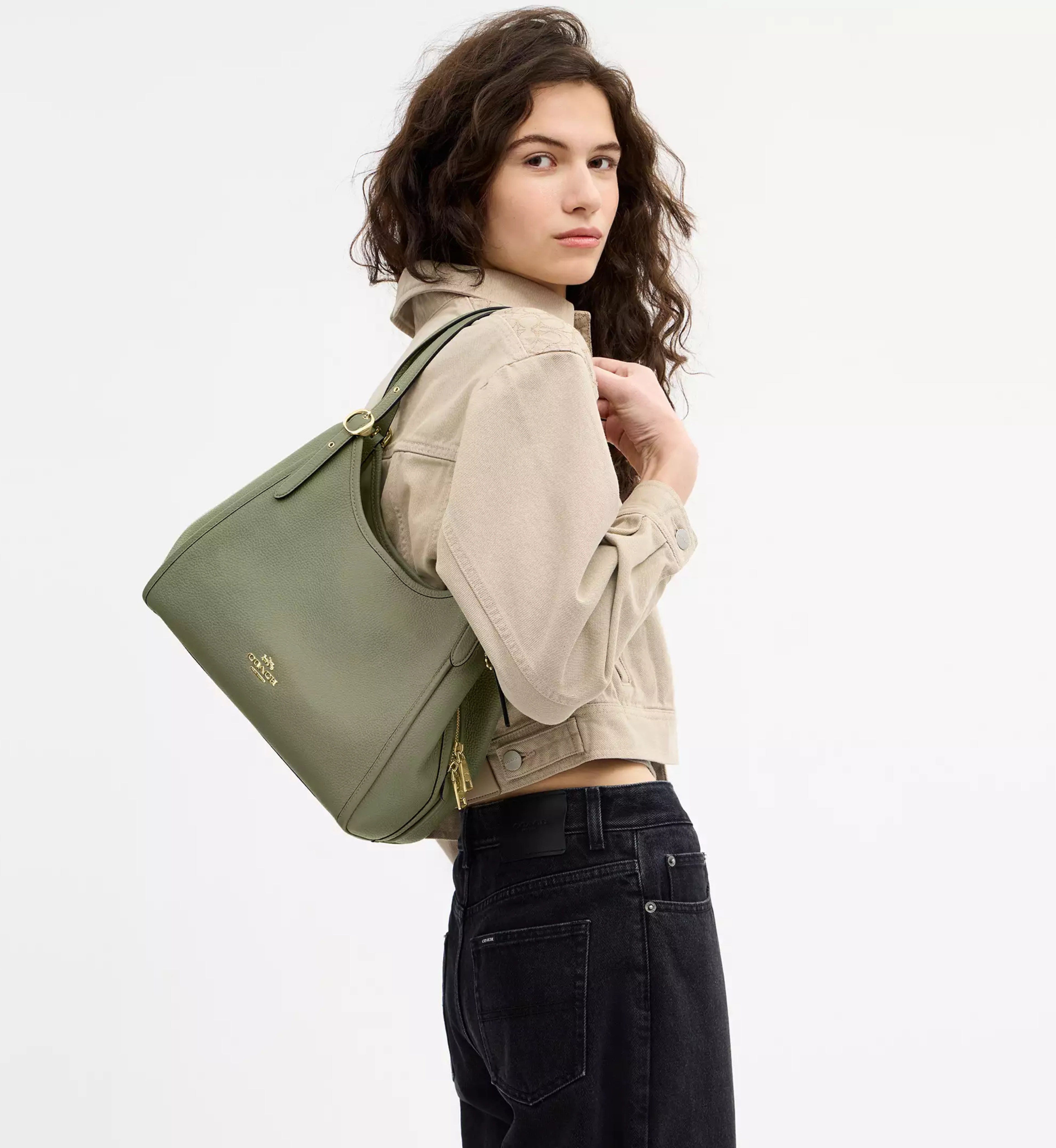 Coach Erin Shoulder Bag 'Pebbled Leather Gold Pistachio'