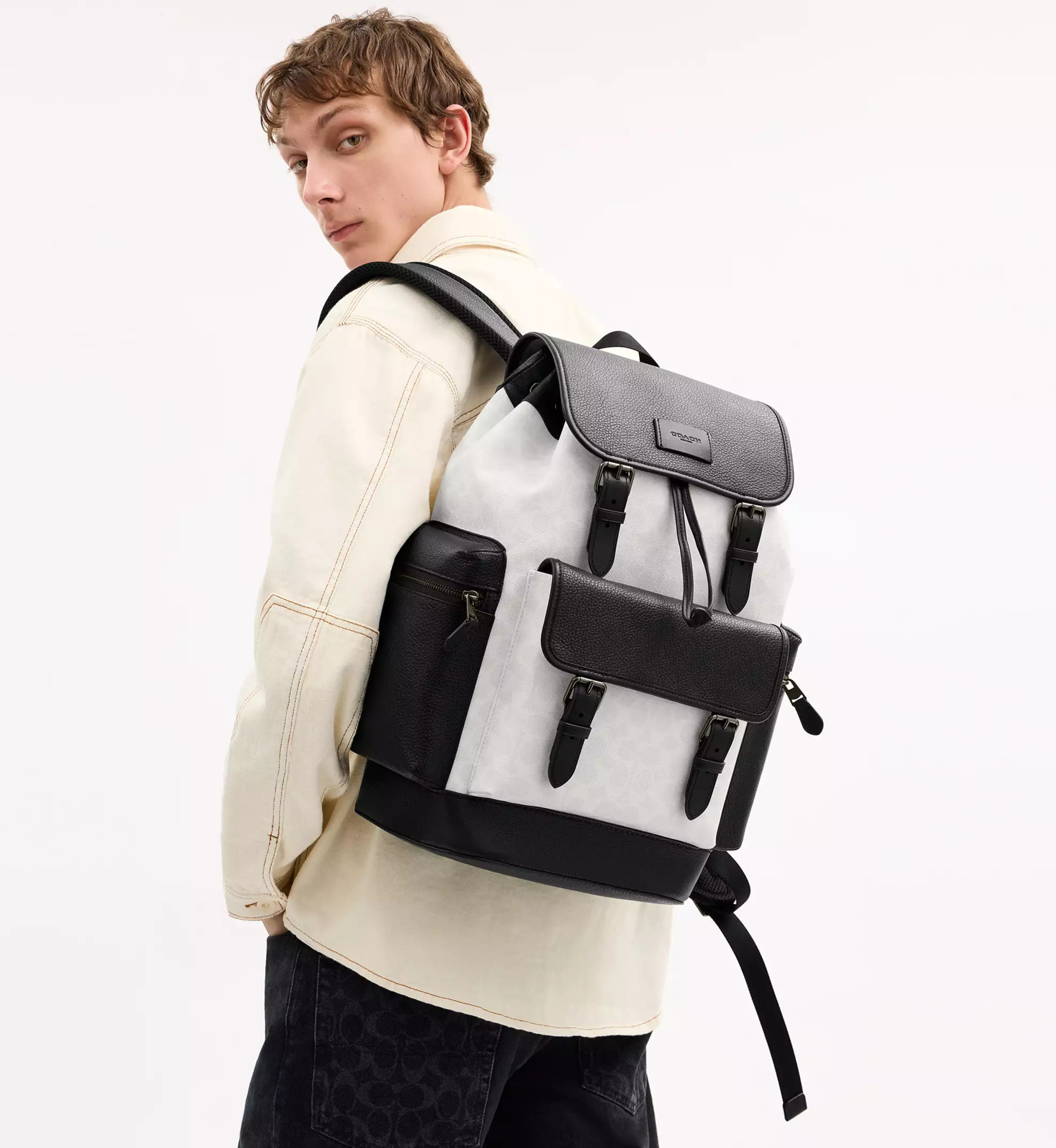 Coach Sprint Backpack In Colorblock Signature Canvas 'Signature Canvas Gunmetal Chalk Black'