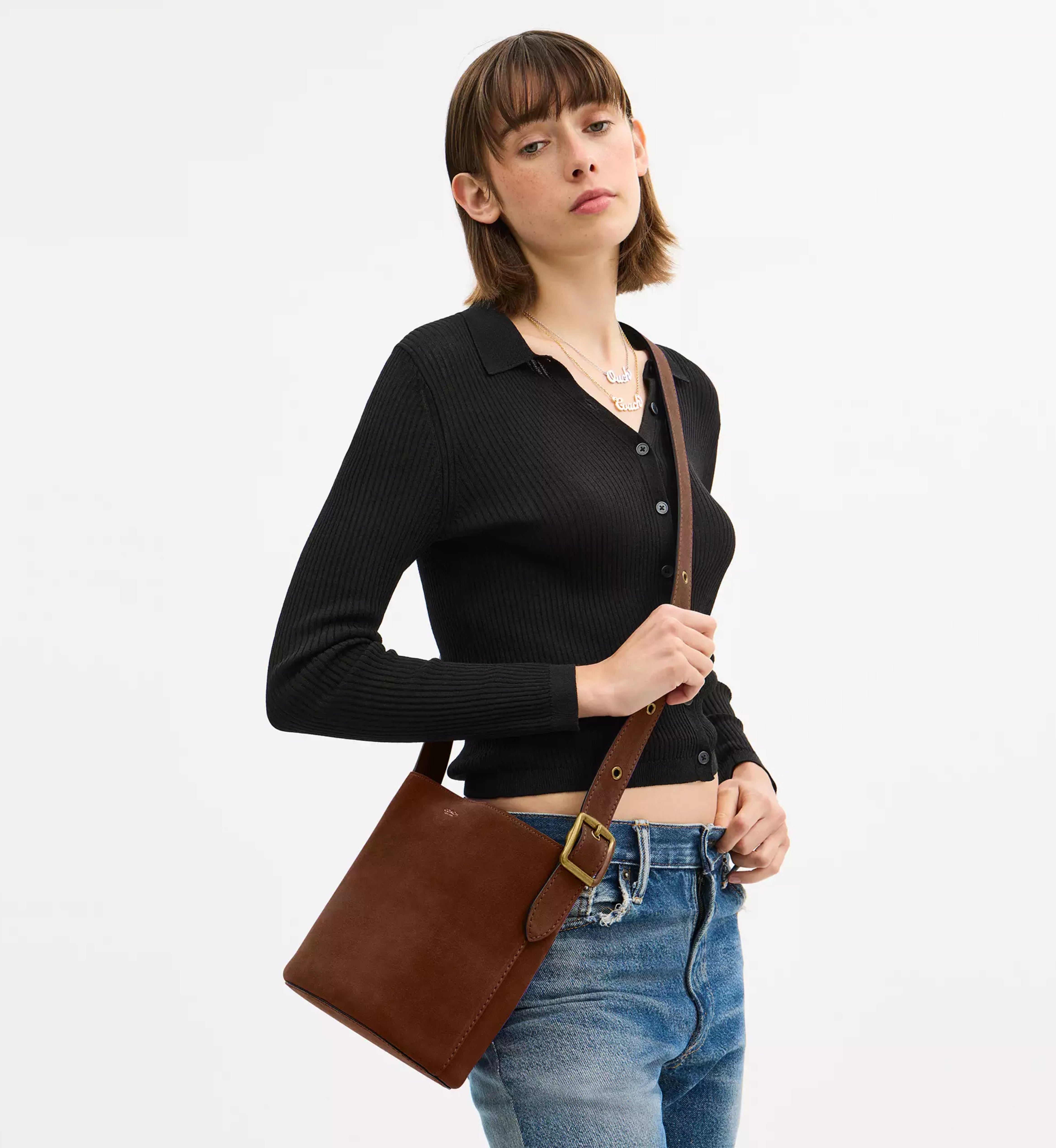 Coach Bleecker Bucket Bag 21 'Suede Brass Warm Brown'