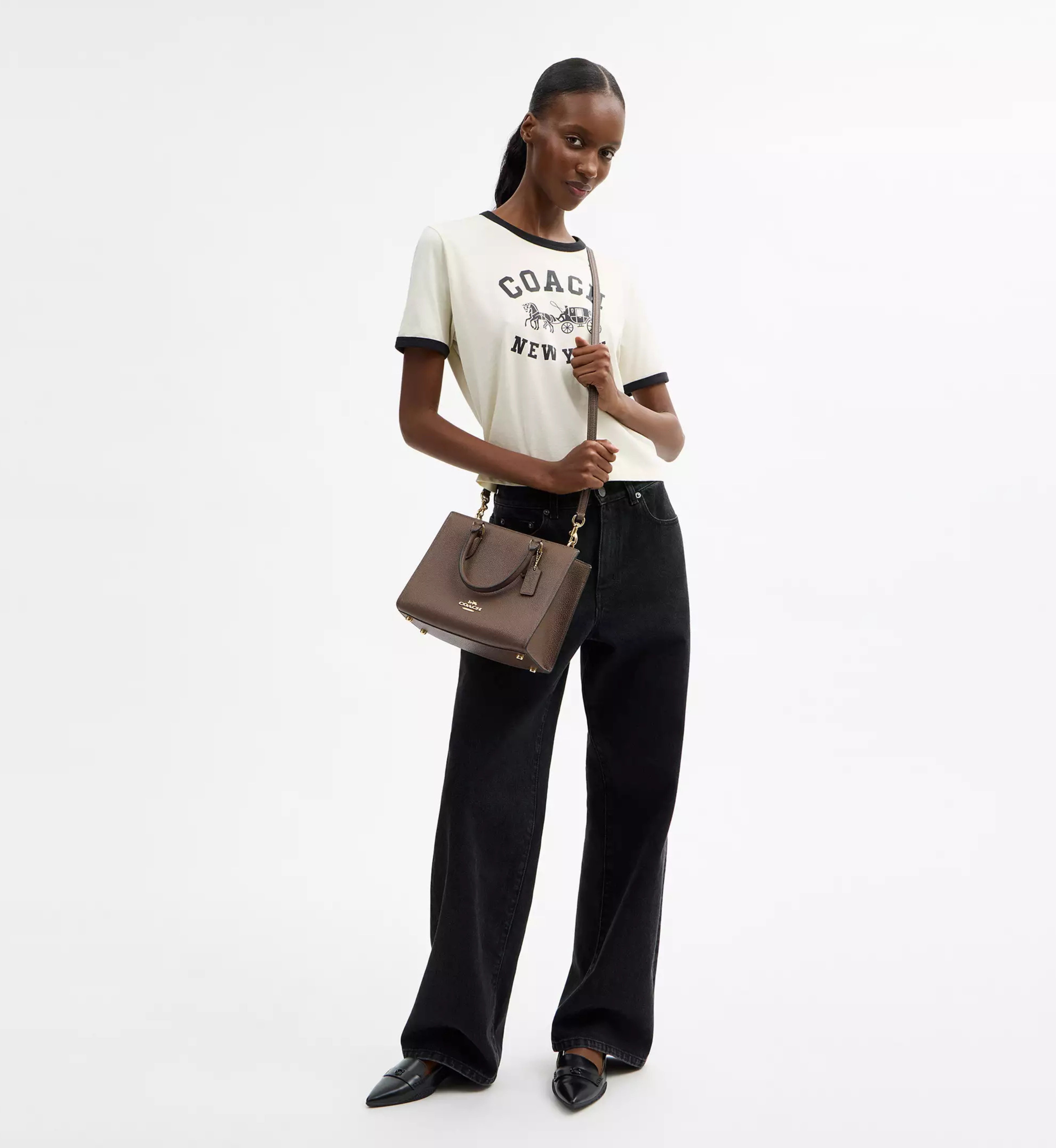 Coach Maggie Small Tote Bag 'Pebbled Leather Gold Dark Stone'