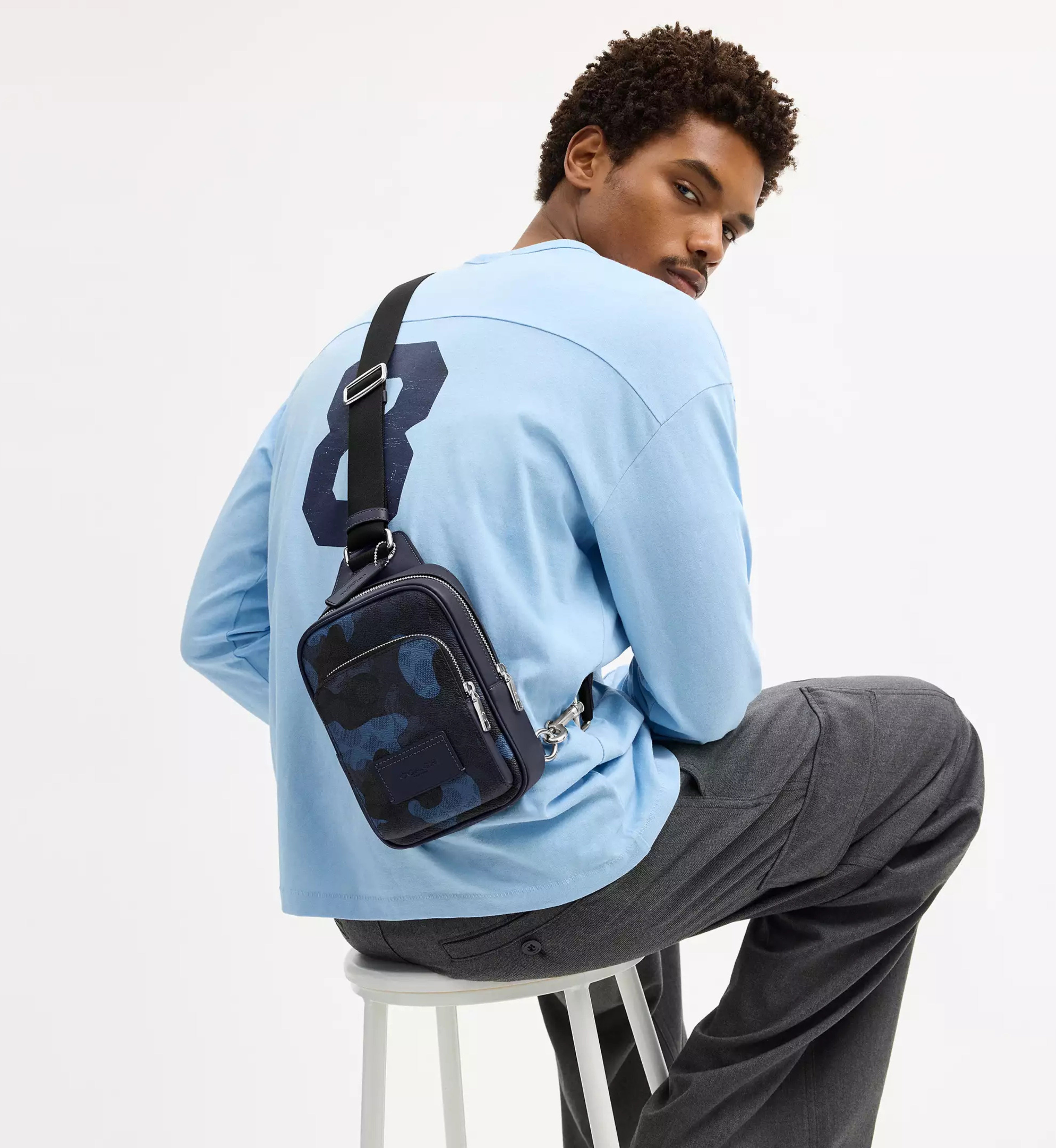 Coach Racer Sling Pack In Signature Camo Print 'Signature Canvas Silver Blue Multi'