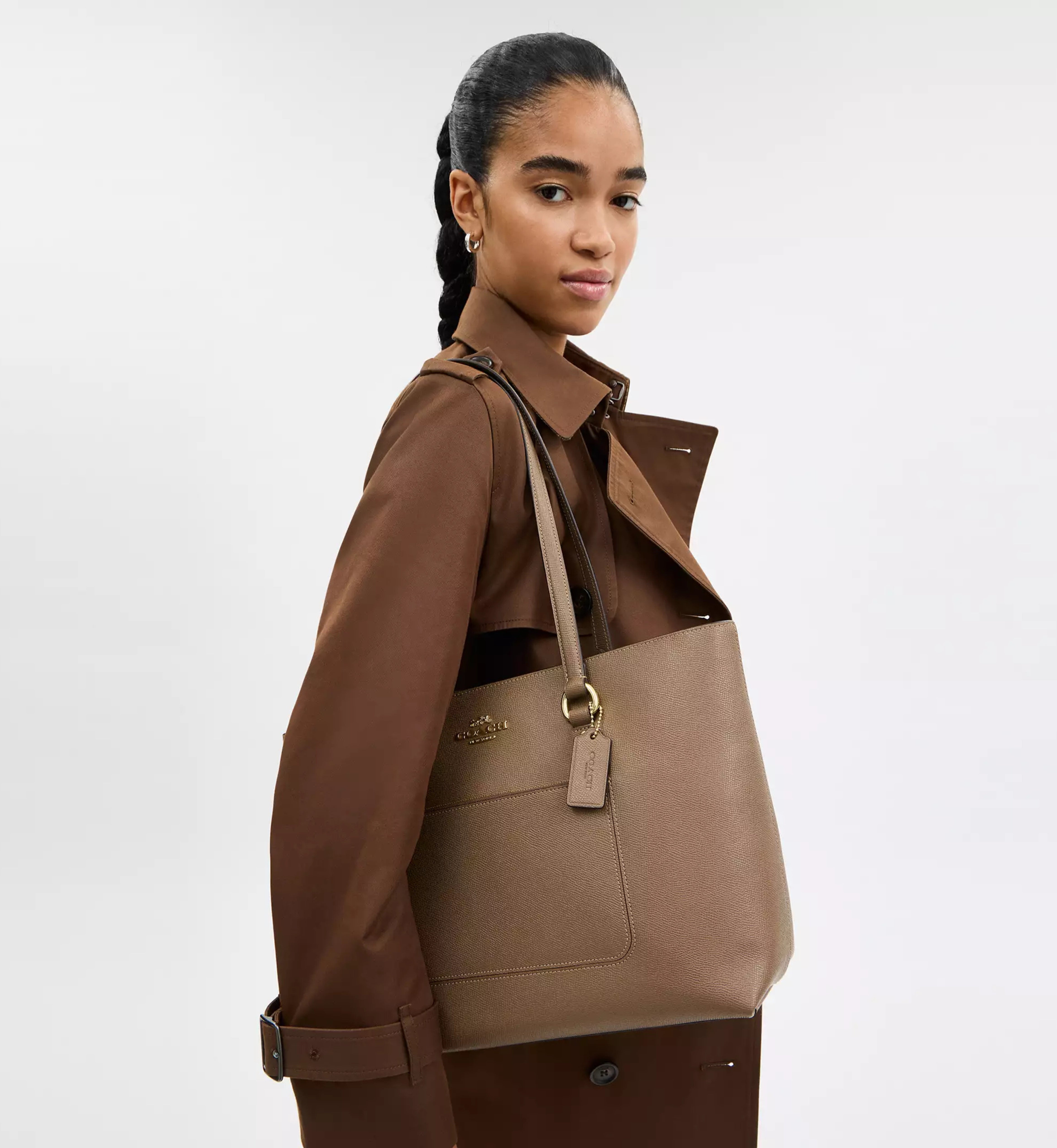 Coach Station Tote Bag 'Crossgrain Leather Gold Dark Stone'