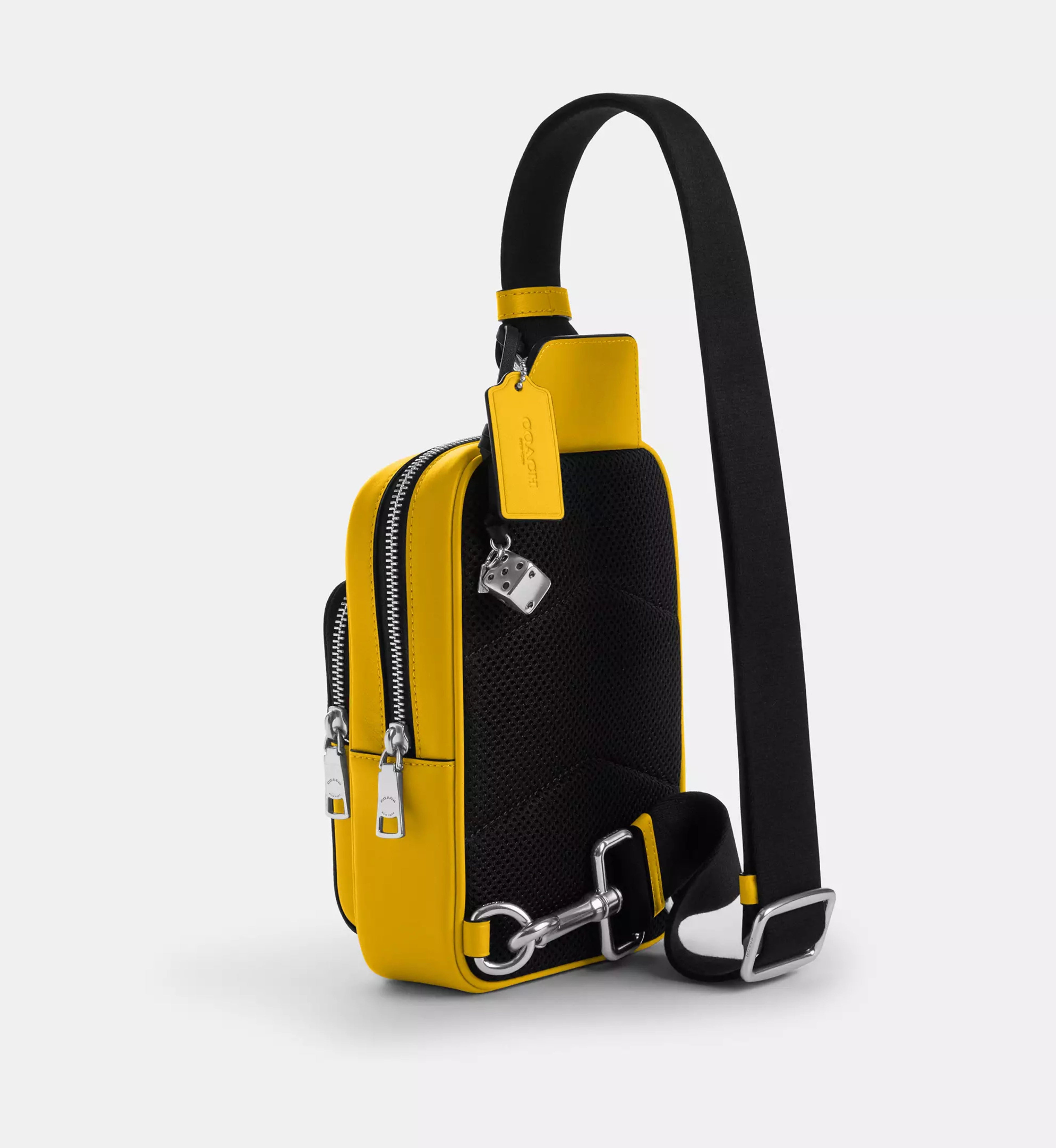 Coach Racer Sling Pack In Signature Canvas With Charms 'Signature Canvas Silver Canary'