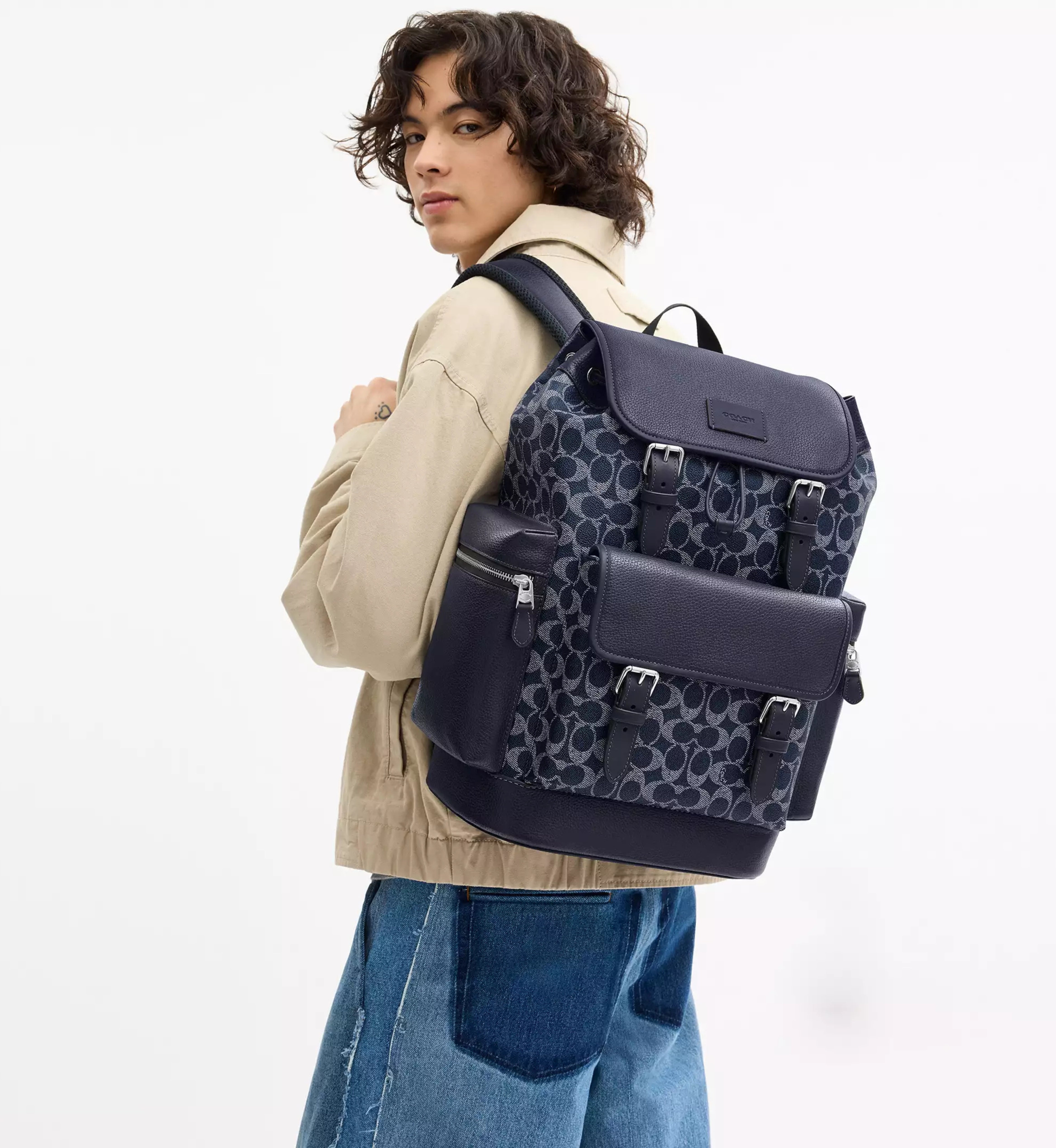 Coach Sprint Backpack In Colorblock Signature Canvas 'Signature Canvas Silver Denim Chalk'