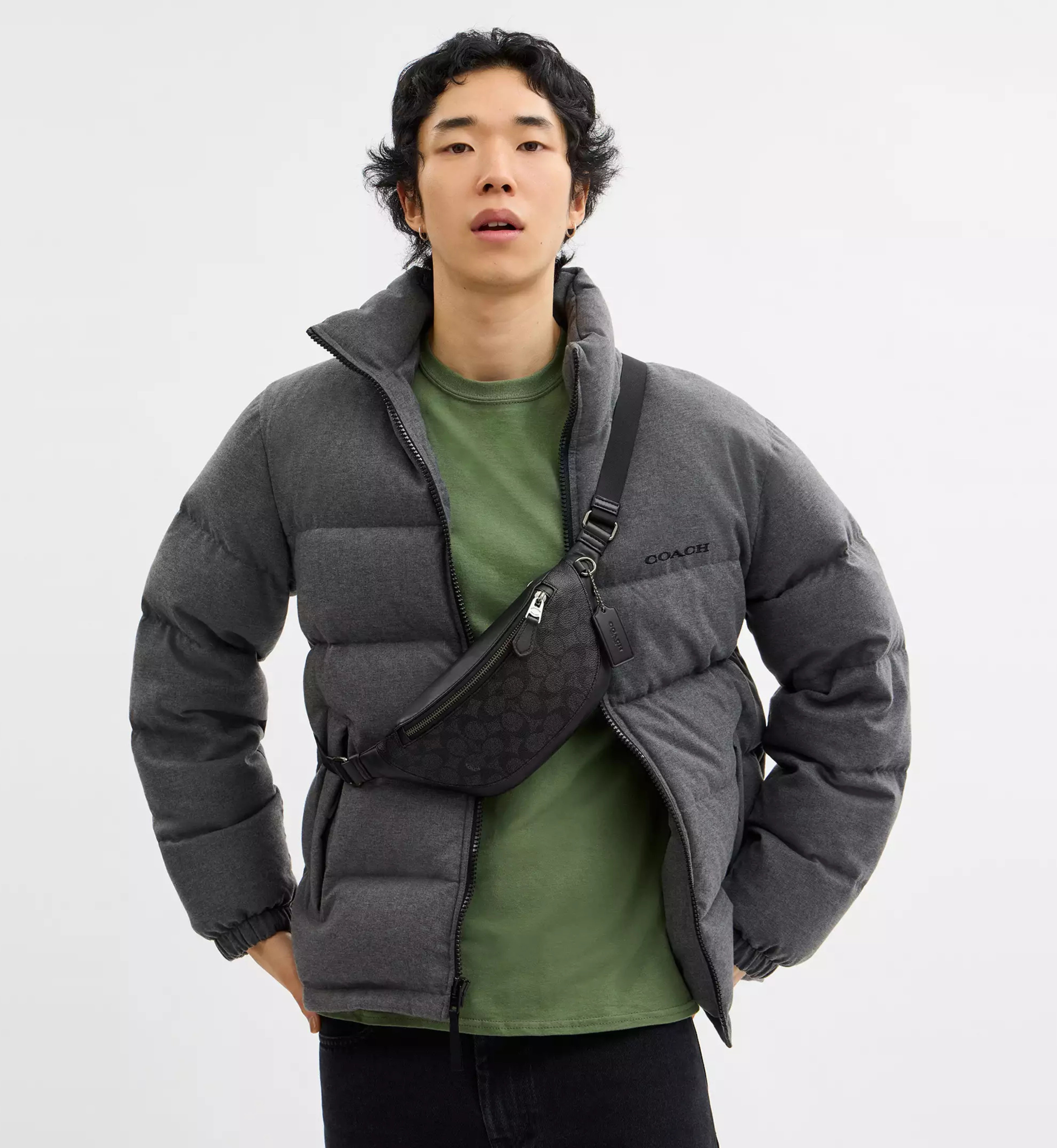 Coach Warren Mini Belt Bag In Signature Canvas 'Signature Canvas Gunmetal Charcoal Black'