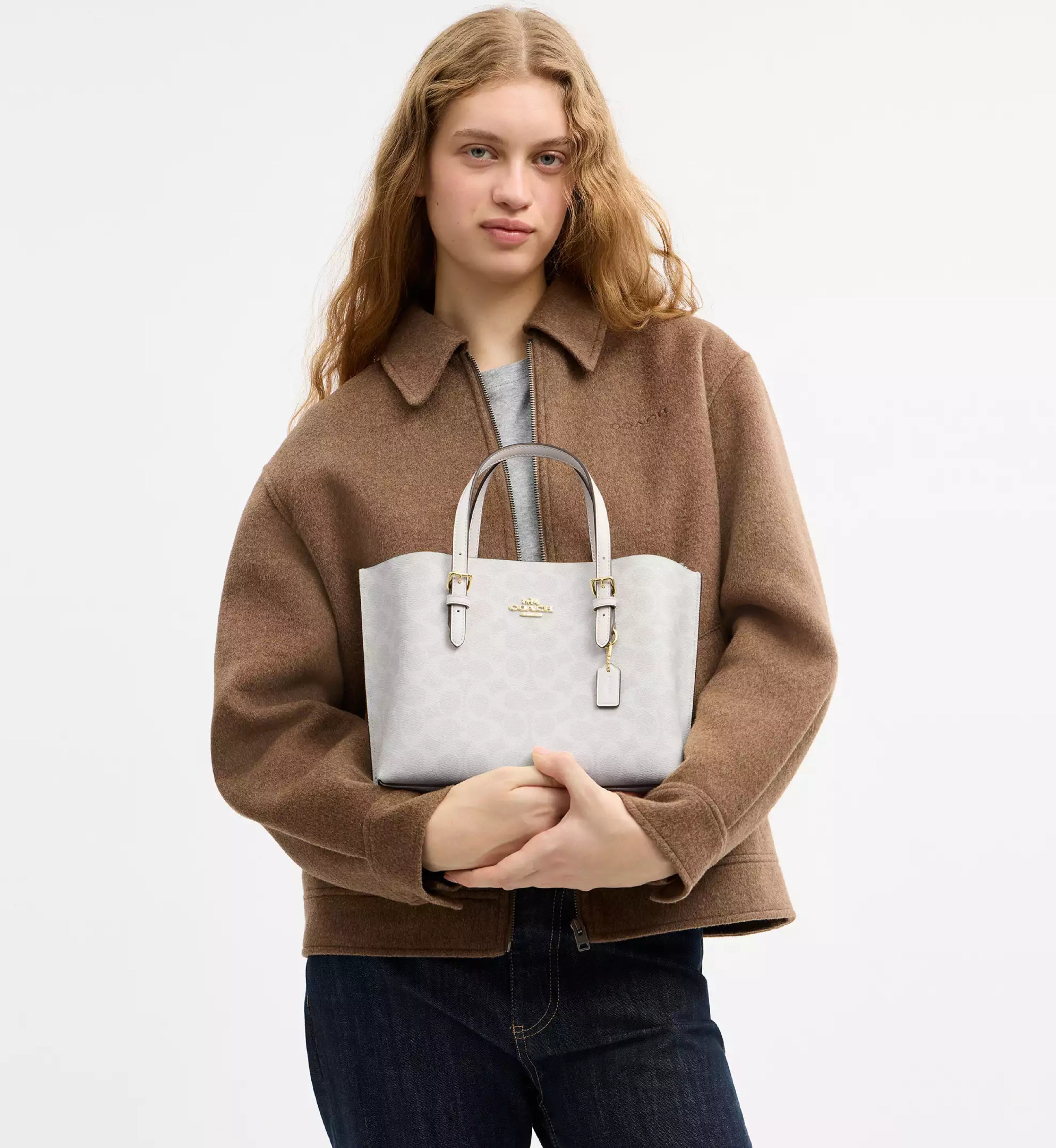 Coach Mollie Tote Bag 25 In Signature Canvas 'Signature Canvas Gold White Chalk'