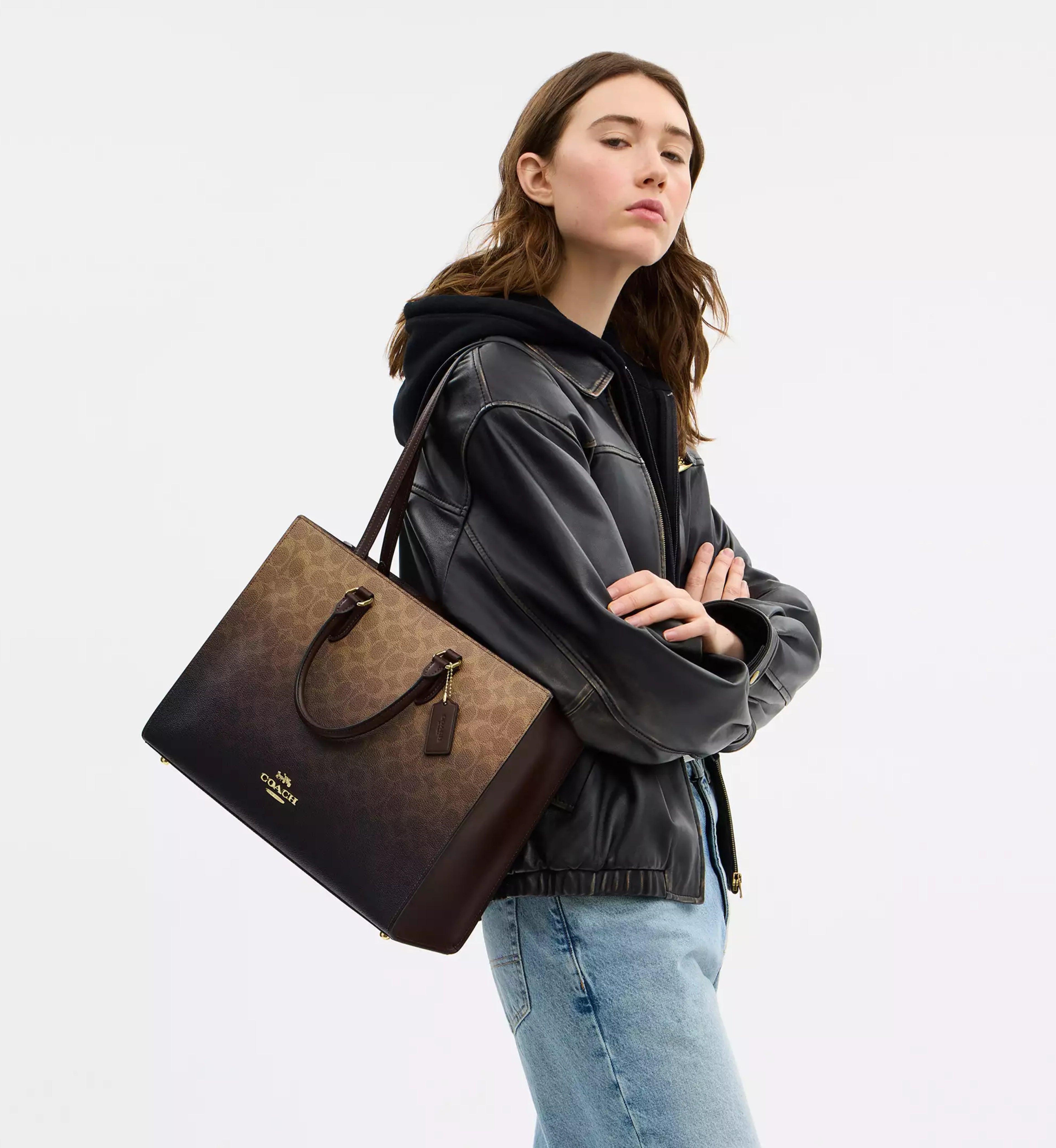 Coach Maggie Tote Bag In Ombre Signature Canvas 'Signature Canvas Gold Brown'