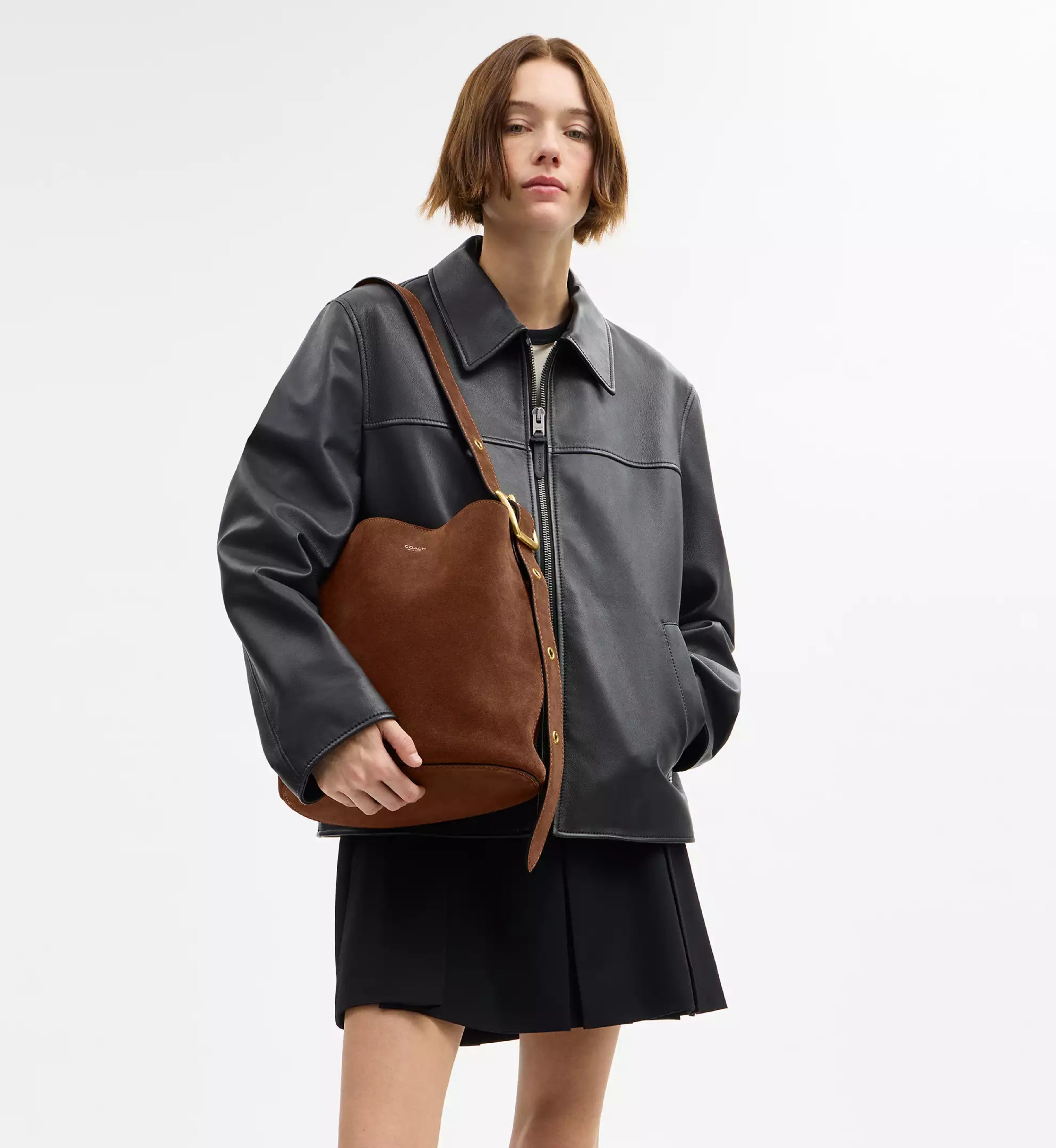 Coach Bleecker Bucket Bag 'Suede Brass Warm Brown'