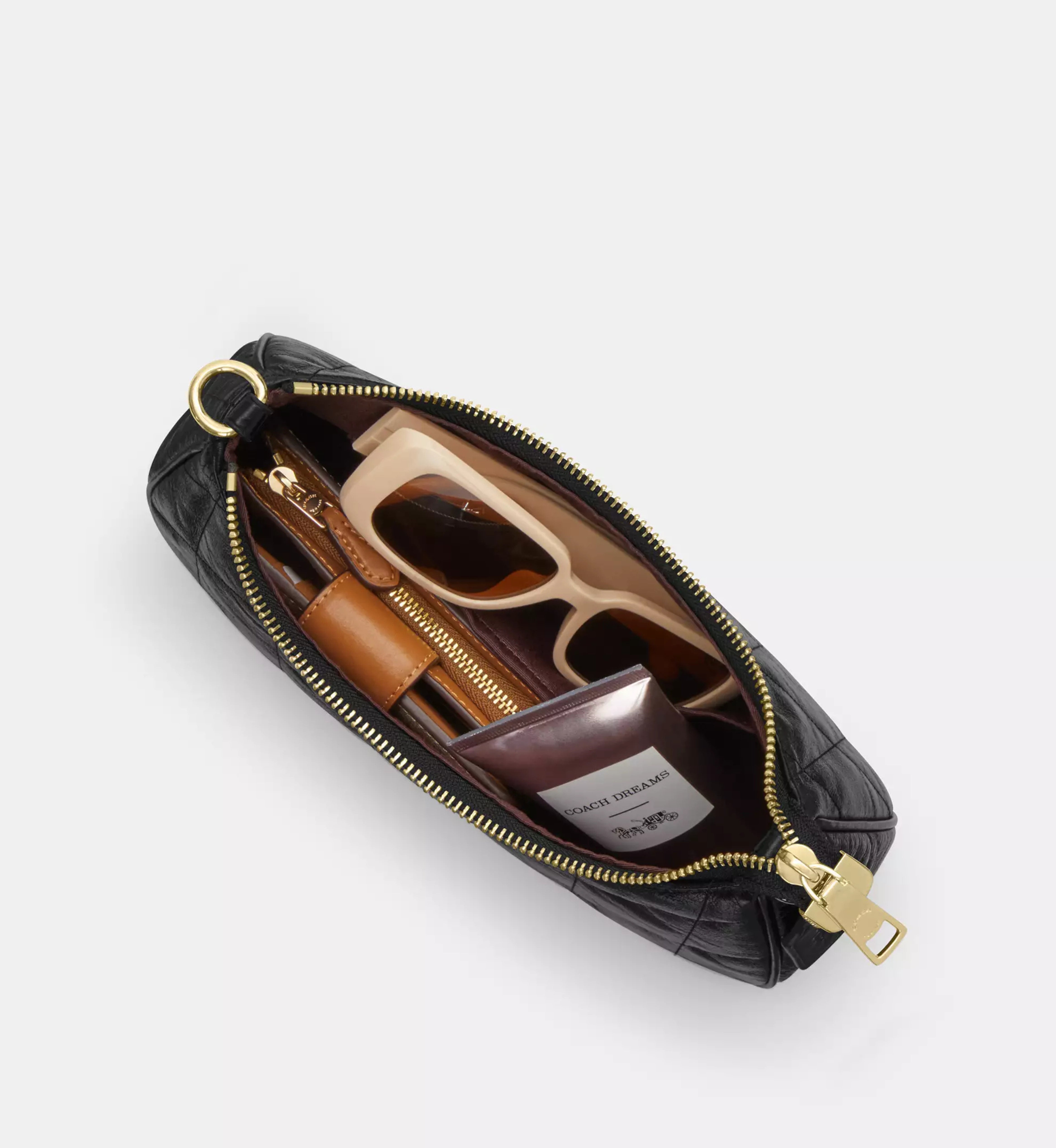 Coach Teri Shoulder Bag With Quilting 'Crinkle Leather Gold Black'