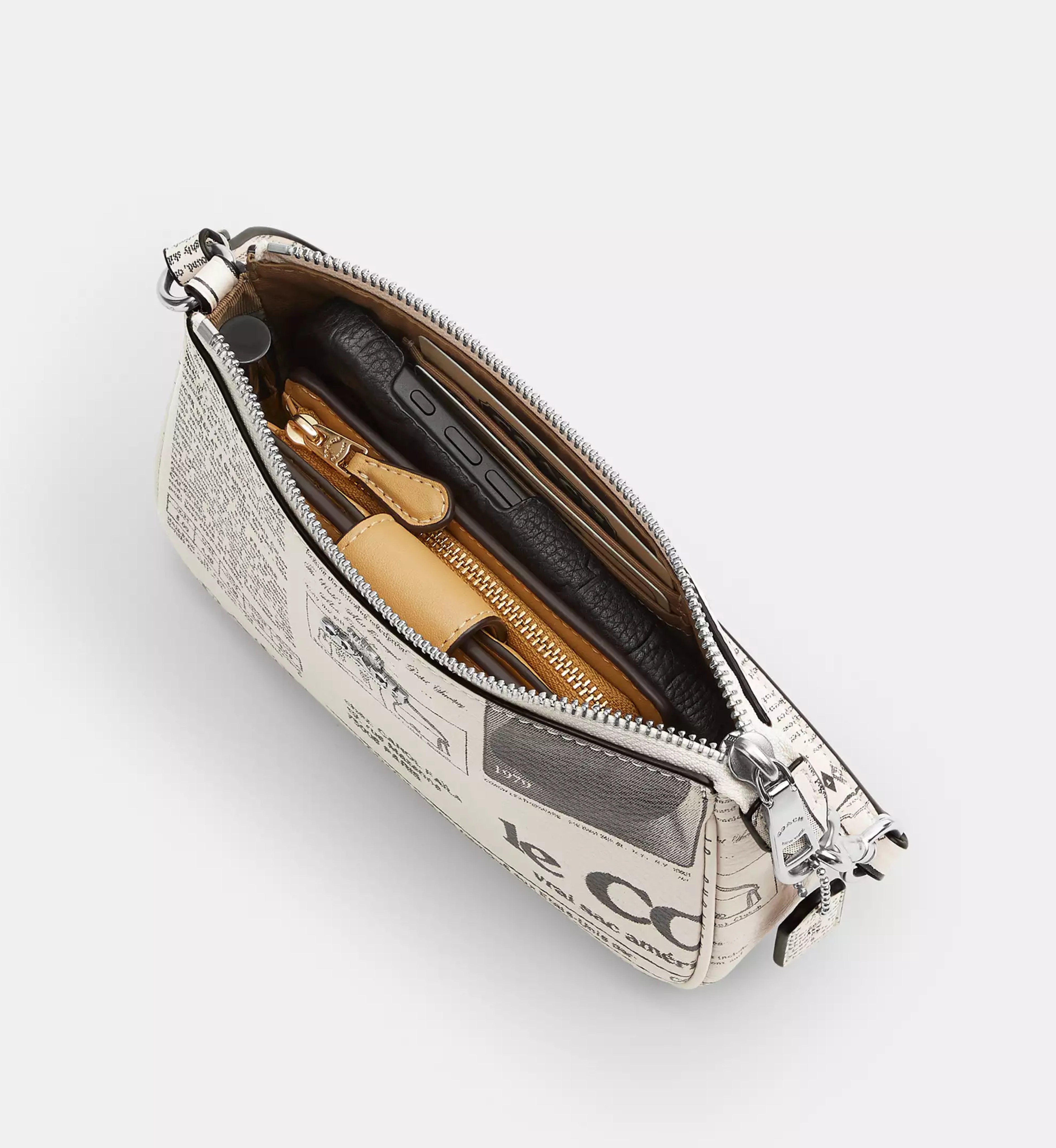 Coach Nolita 19 With Newspaper Print 'Pebbled leather Silver Chalk Multi'
