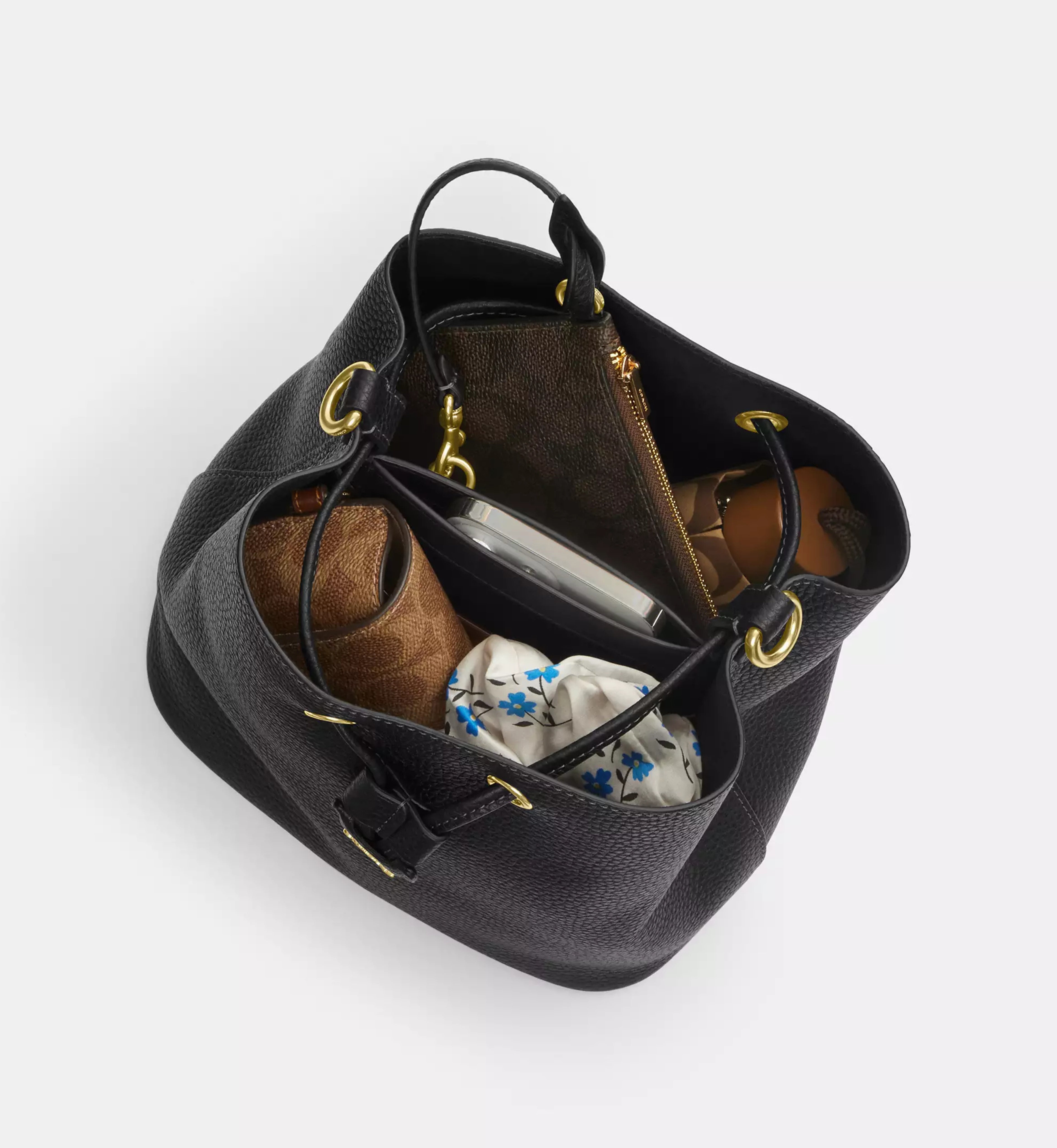 Coach Rowan Bucket Bag 'Pebbled Leather Gold Chalk'