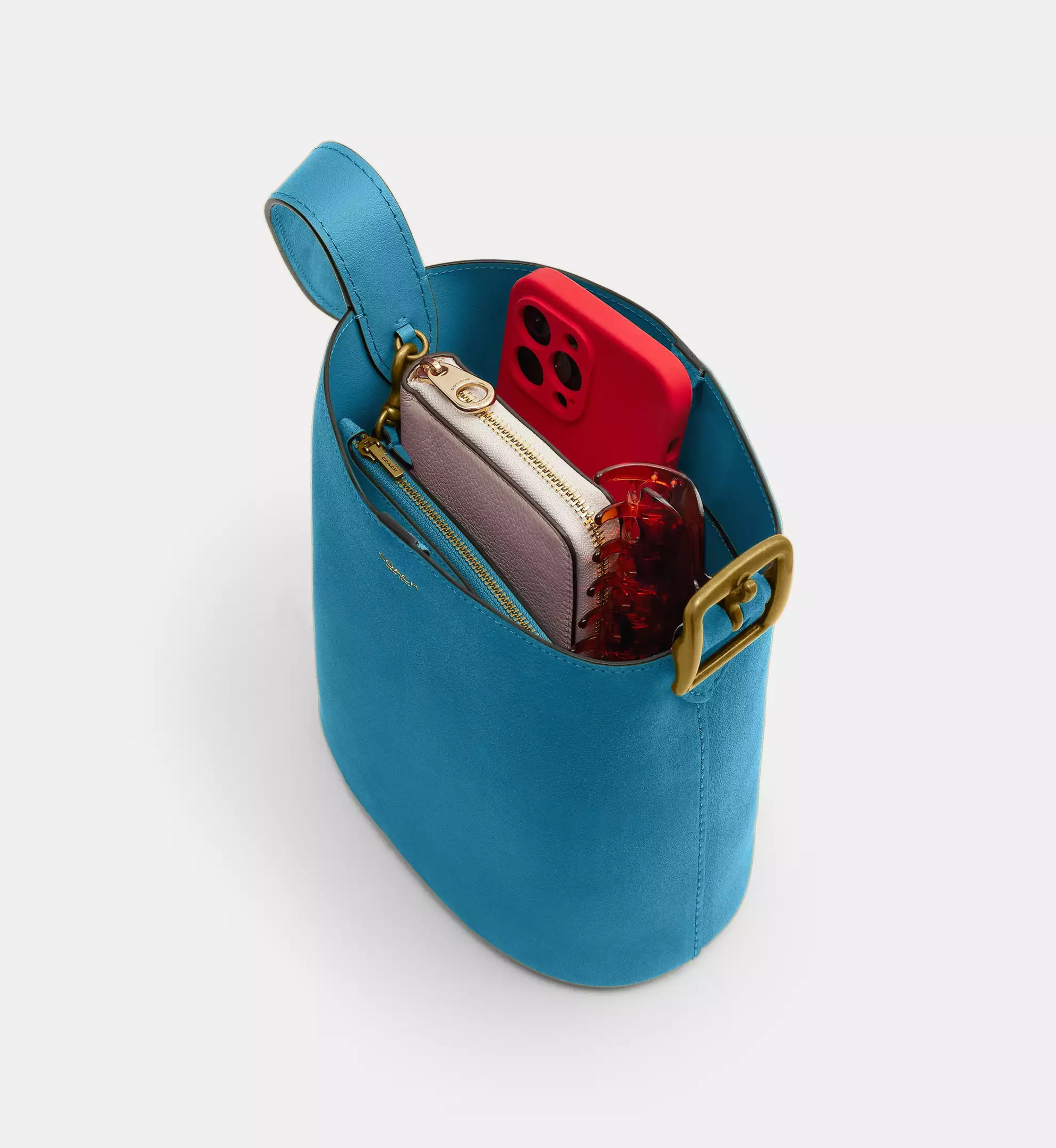 Coach Bleecker Bucket Bag 21 'Suede Dark Brass Sea Blue'