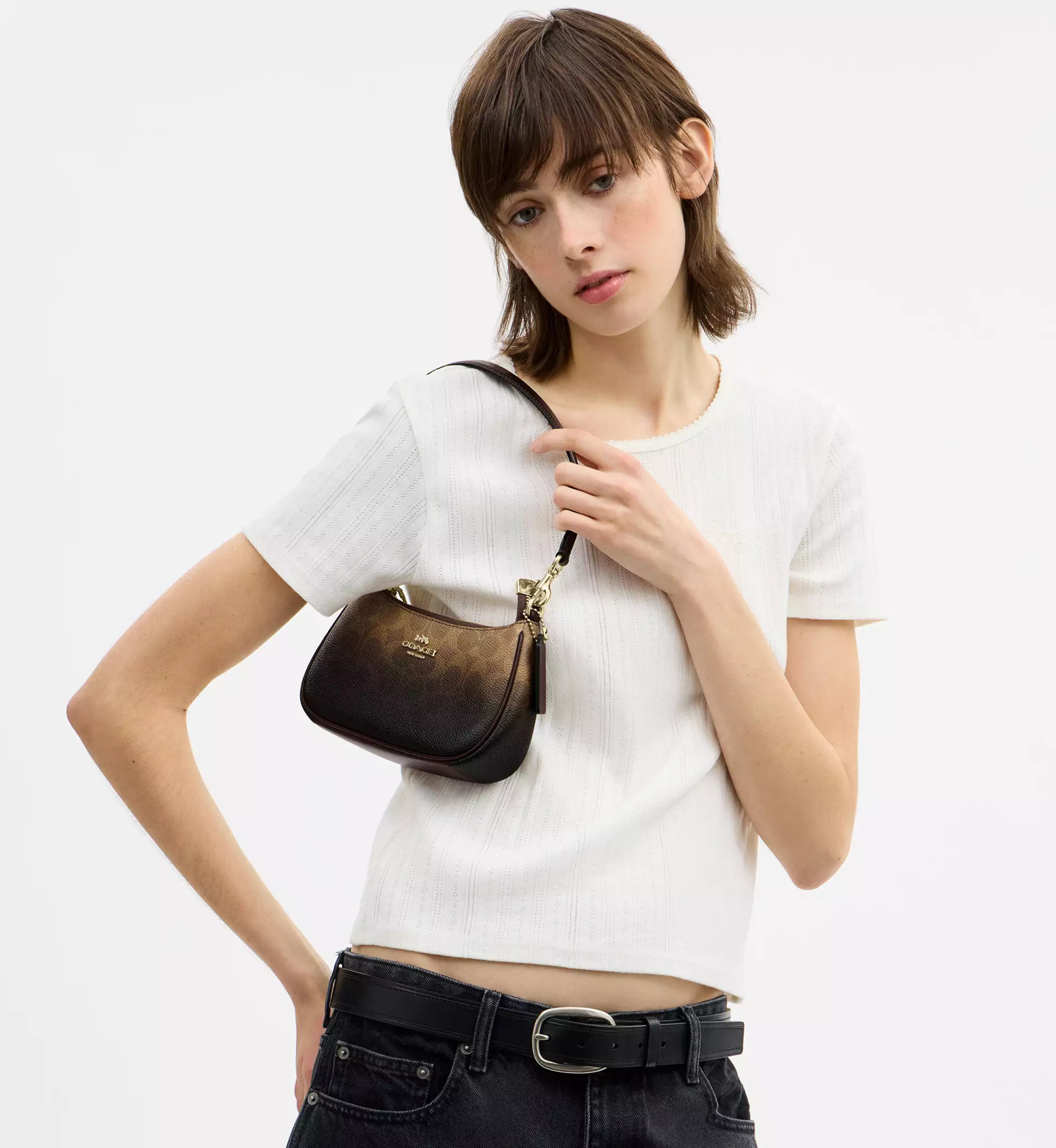 Coach Teri Mini Crossbody Bag In Ombre Signature Canvas 'Signature Canvas Gold Brown'