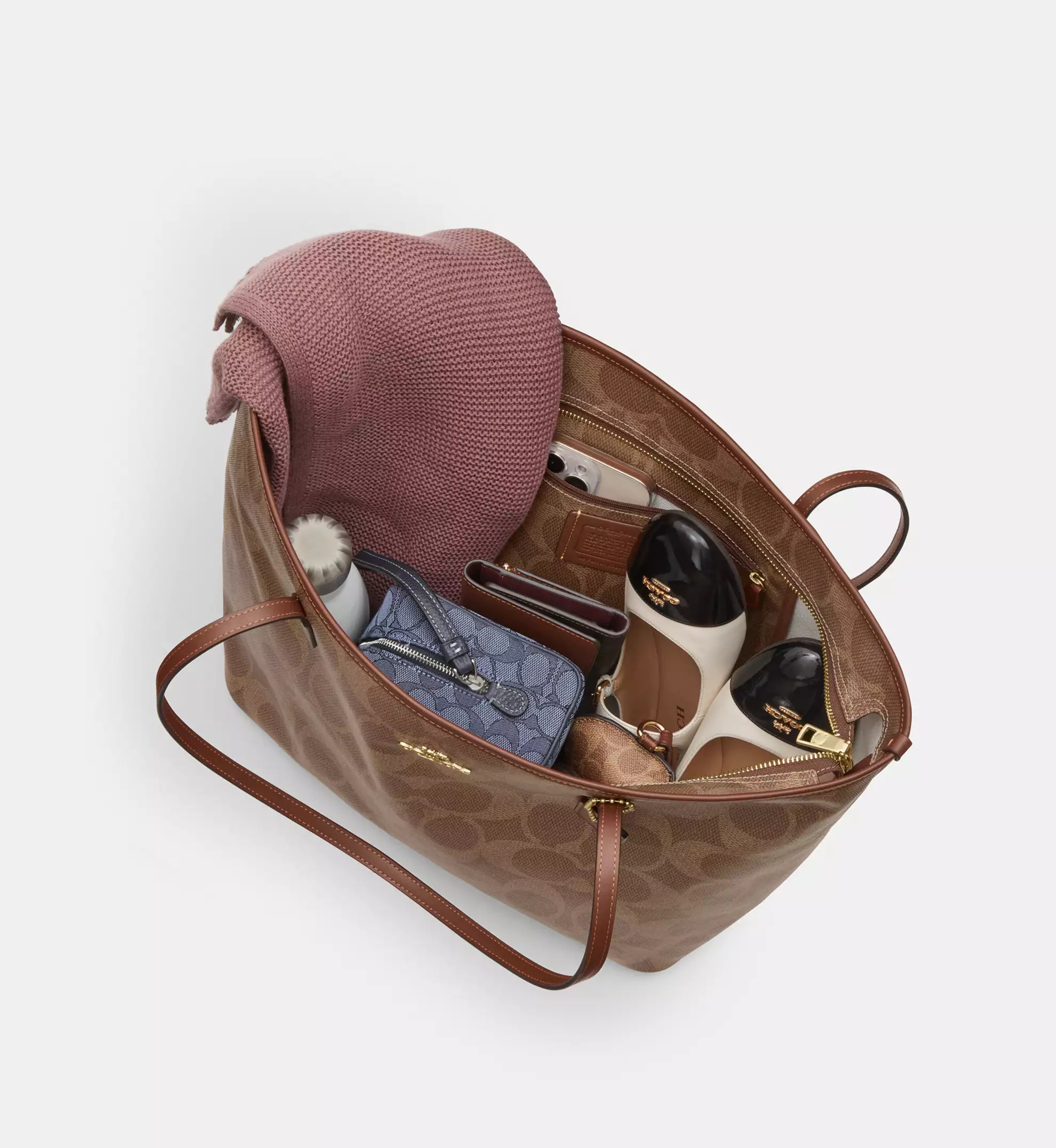 Coach Large City Tote Bag In Maxi Signature Canvas 'Signature Canvas Gold Tan Brown'