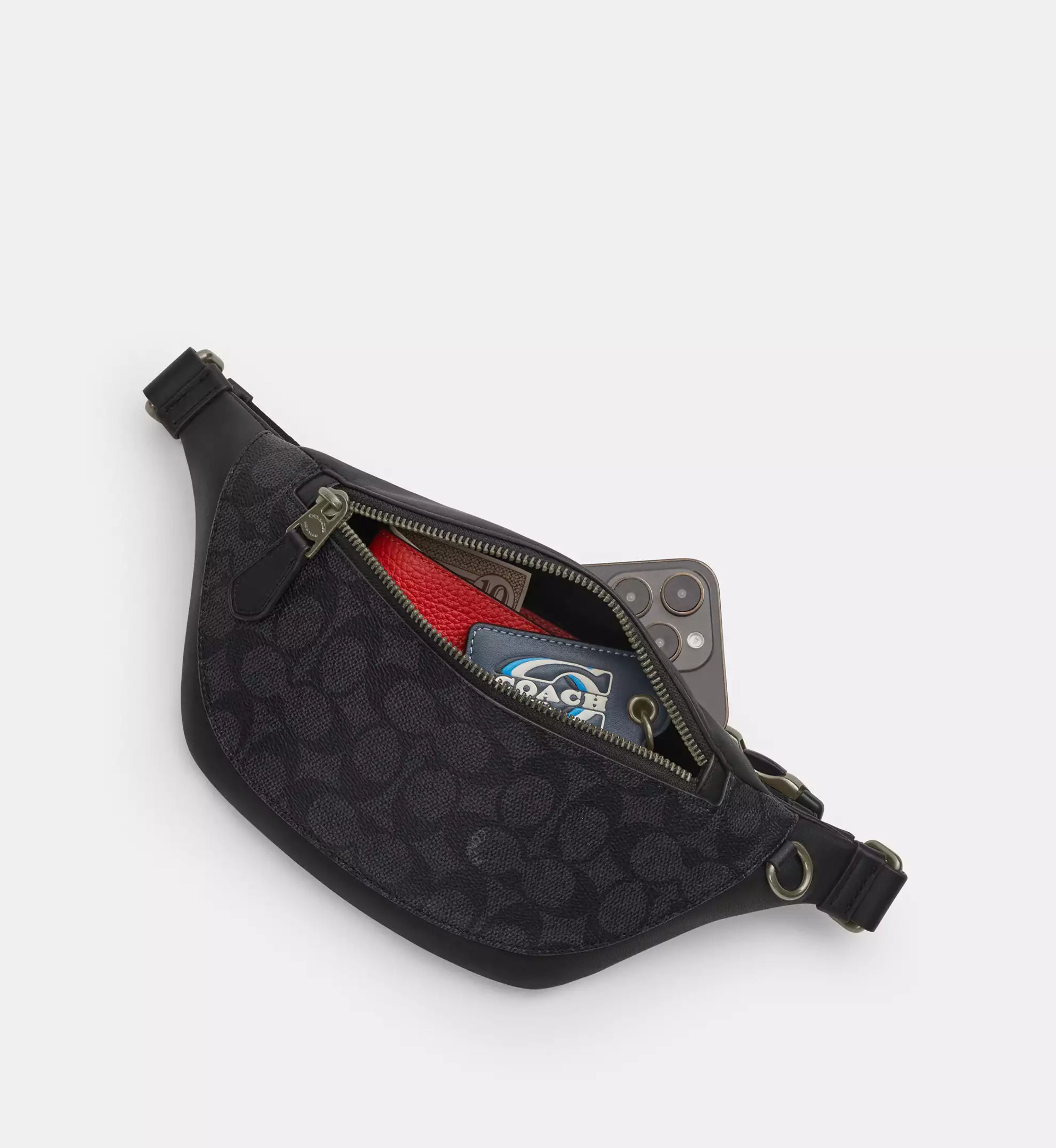 Coach Warren Mini Belt Bag In Signature Canvas 'Signature Canvas Gunmetal Charcoal Black'