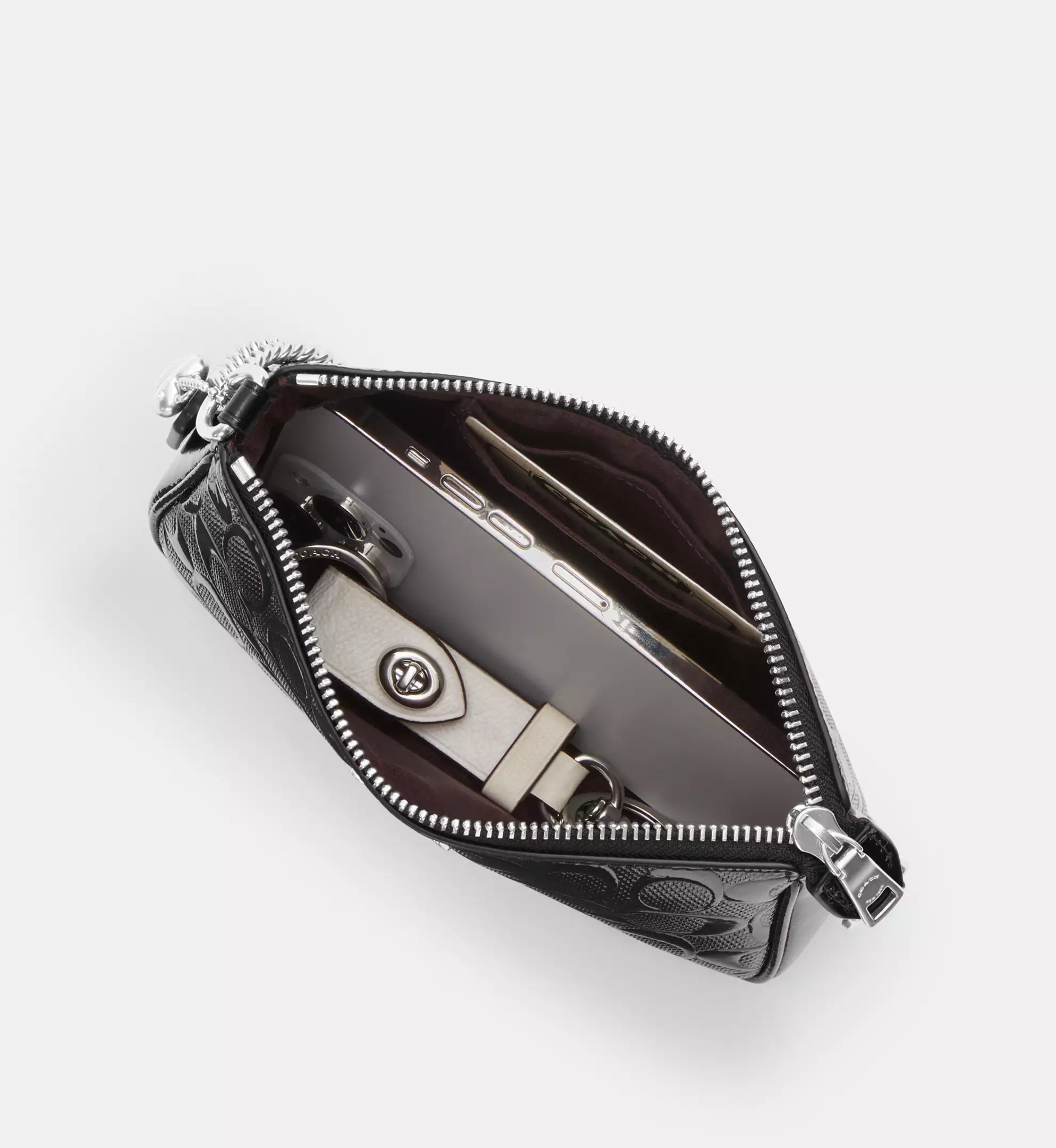 Coach Nolita 19 In Signature Leather With Heart Charm 'Patent Leather Silver Black'