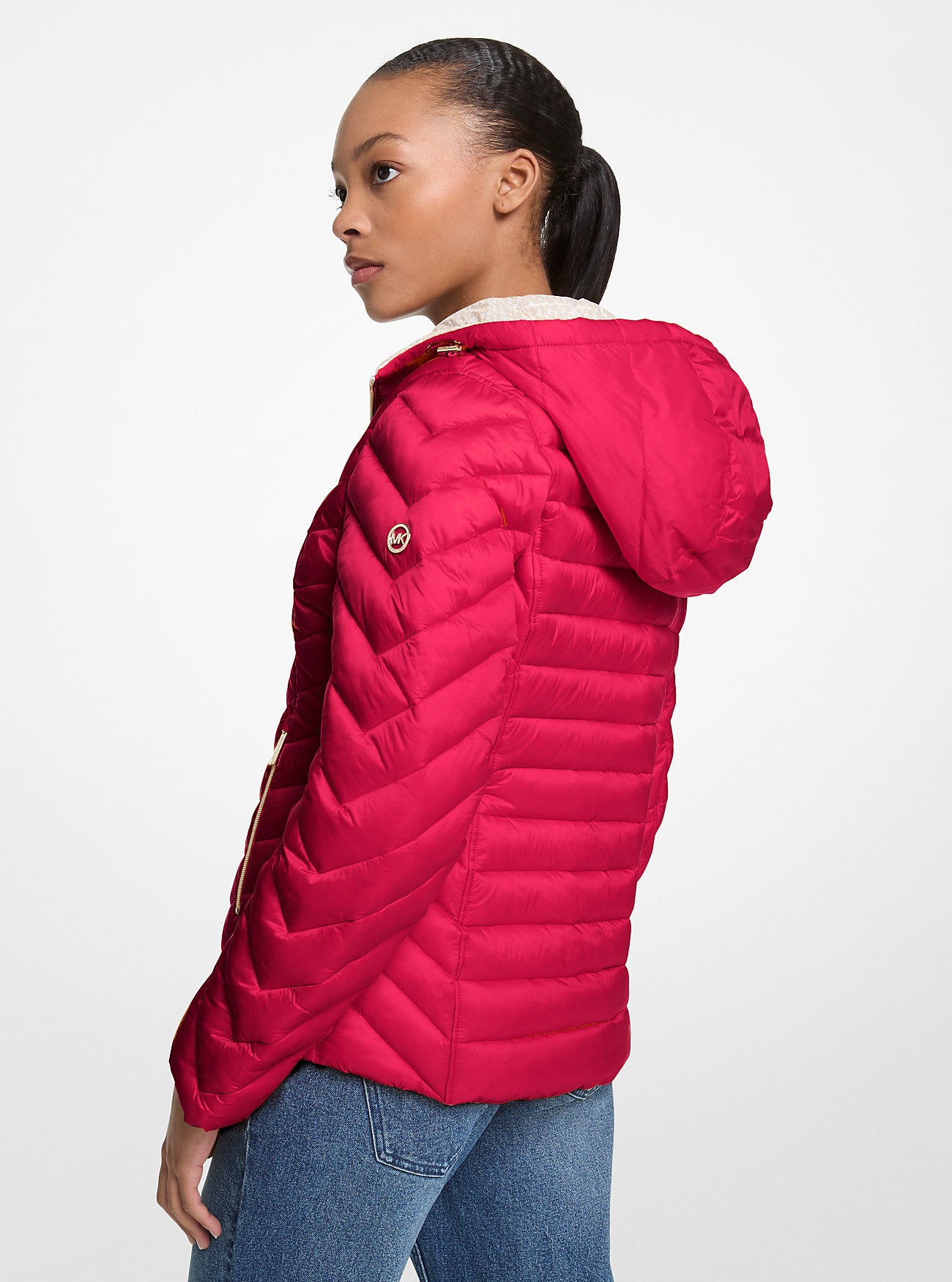Chevron Logo Print Quilted Nylon Reversible Jacket