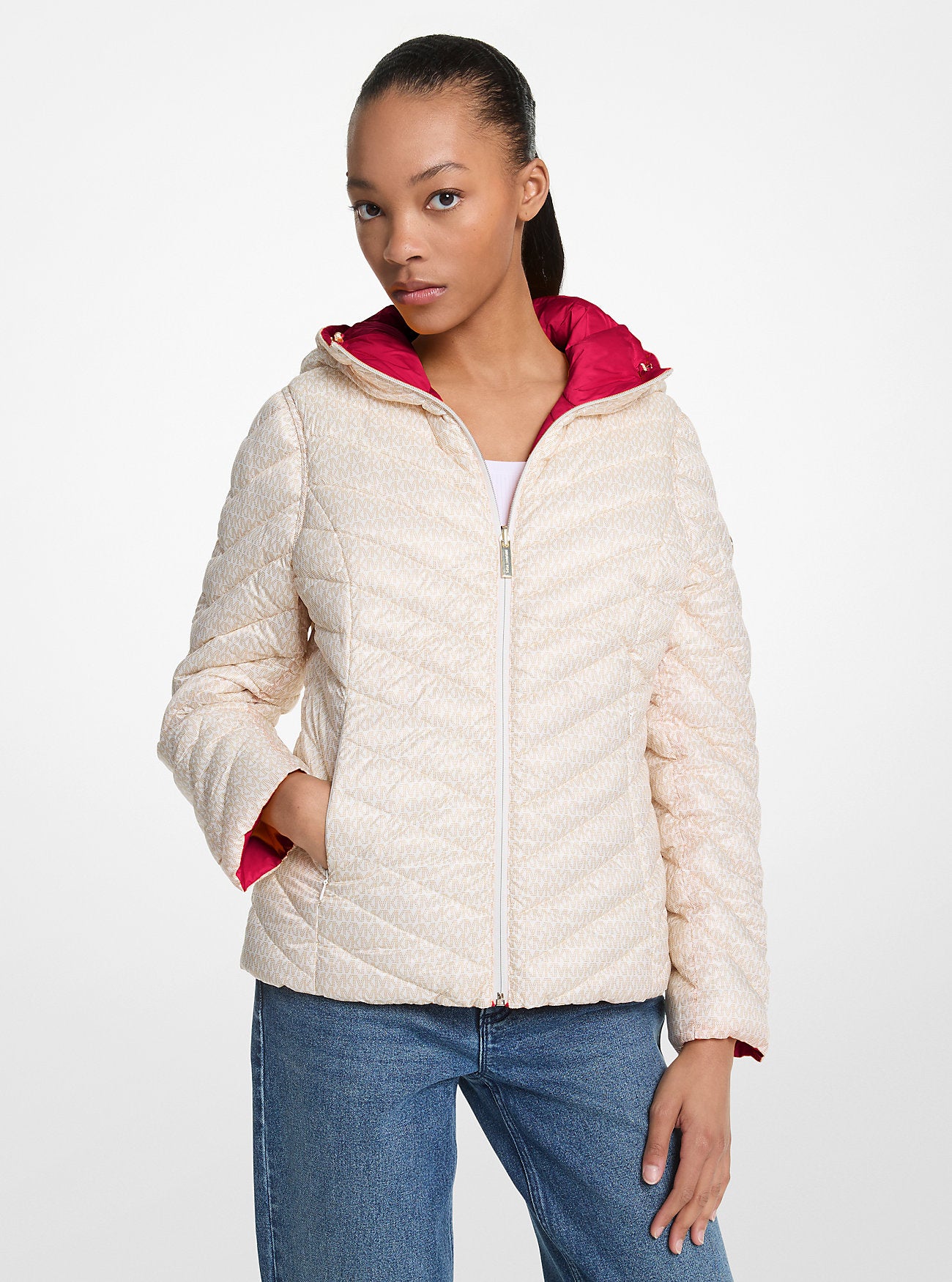 Chevron Logo Print Quilted Nylon Reversible Jacket