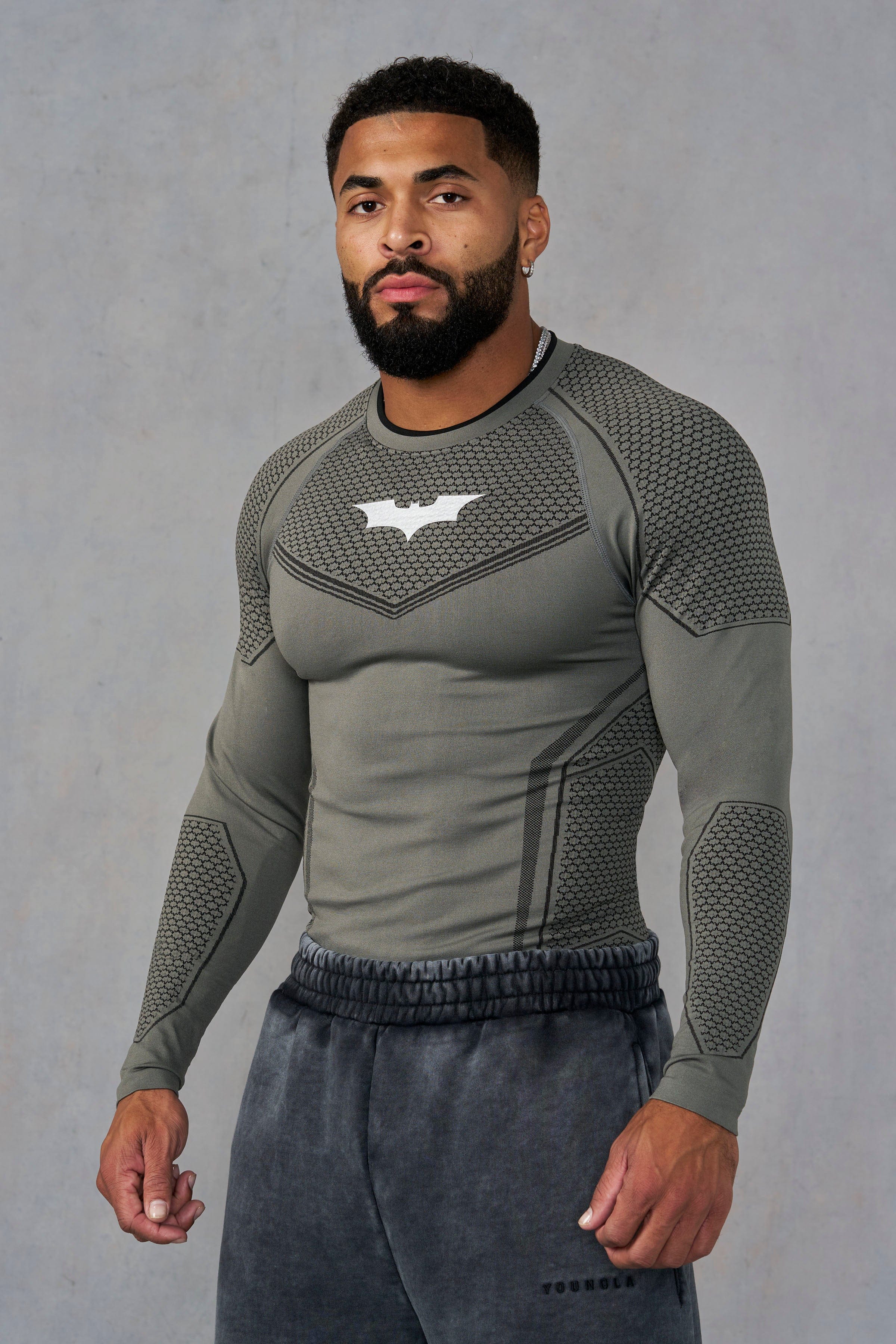 YoungLA 8004 - Batman Compression Longsleeves 'Grey Green'