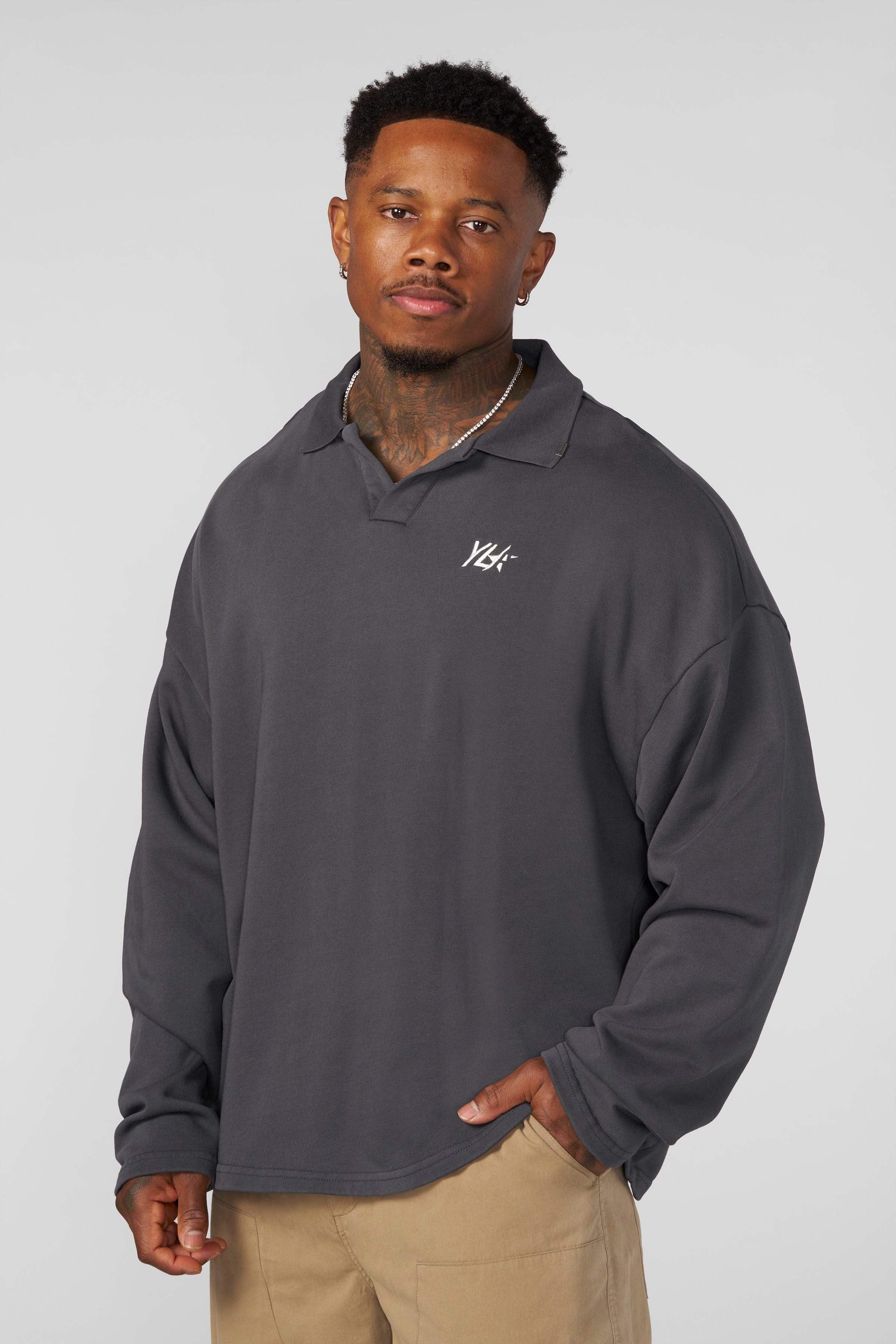 Young La 8069 - Menace Longsleeve Polo 'Charcoal Wash'