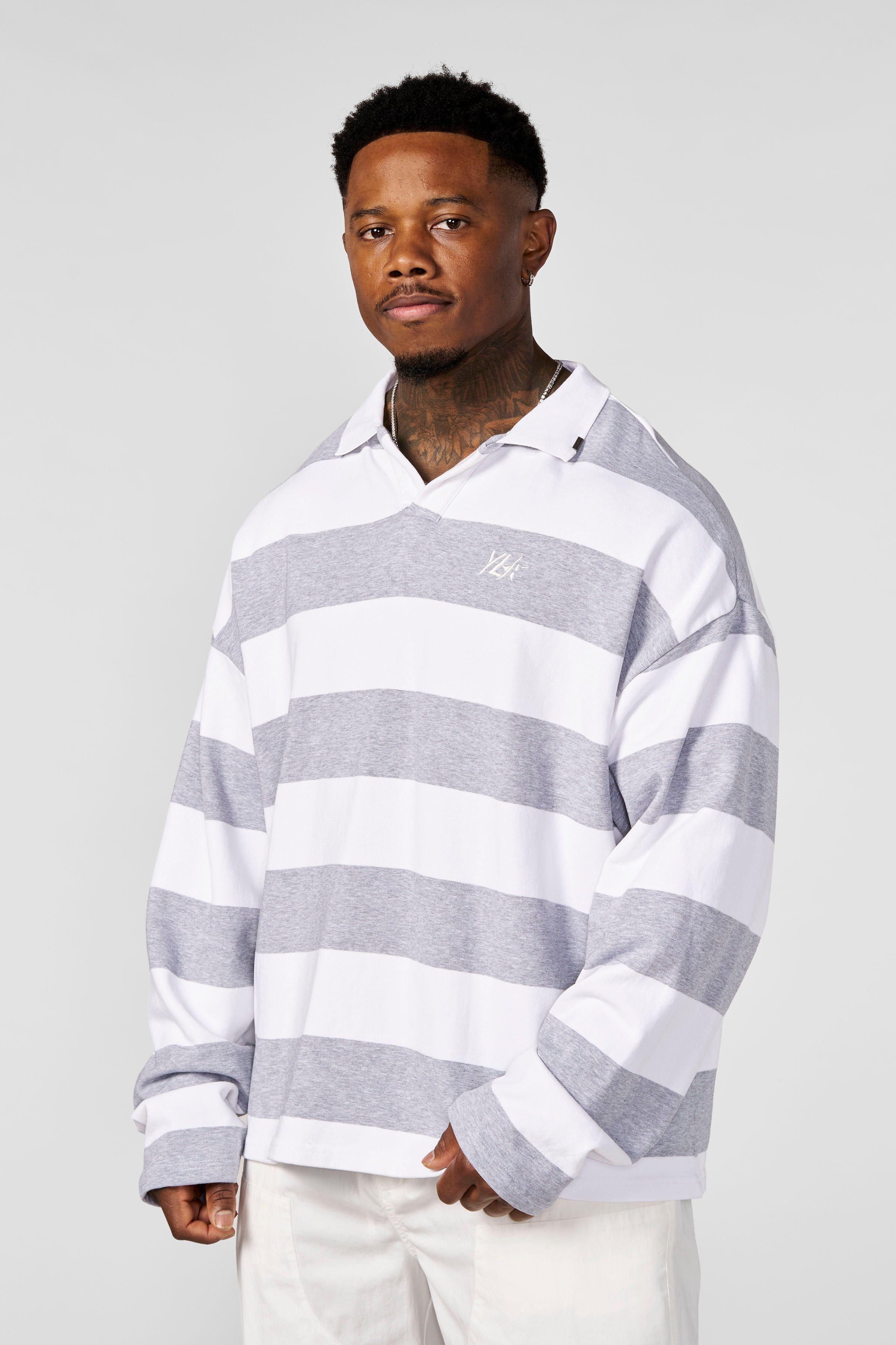Young La 8069 - Menace Longsleeve Polo 'Heather Grey Stripes'