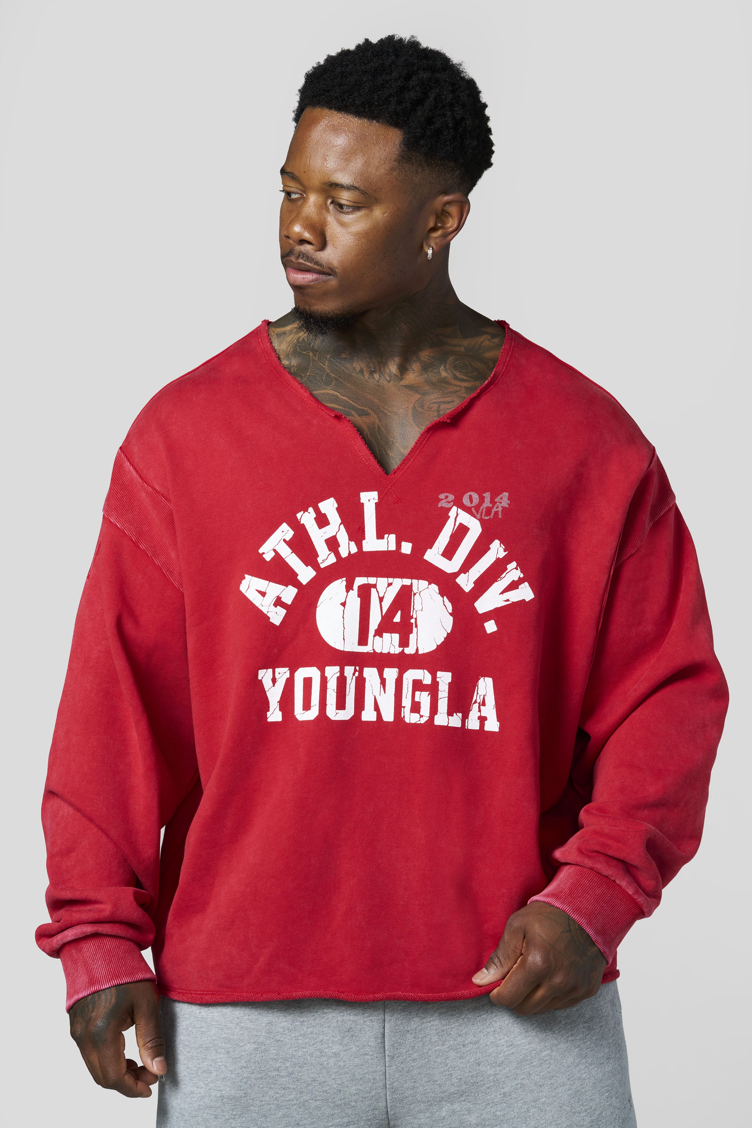 YoungLA 8098 - Golden Era Pump Cover Crewneck 'Red Wash'