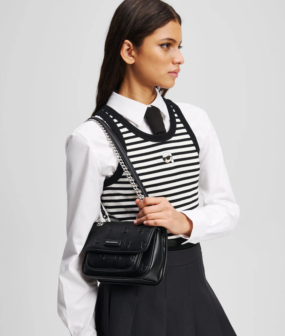 KarlLagerfeld Ikon Monogram Small Shoulder Bag All Over Print Tonal Black