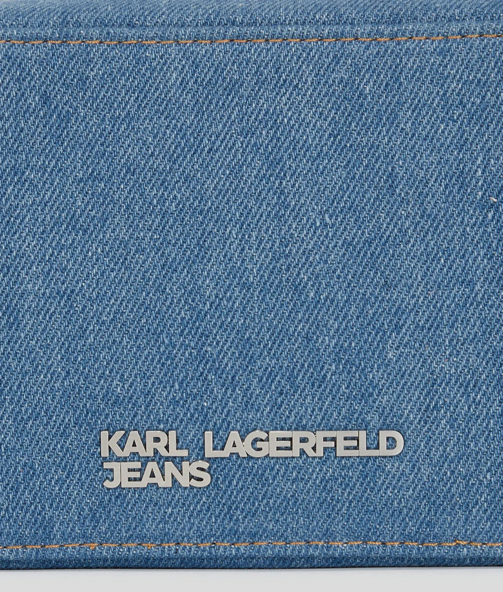 KarlLagerfeld Metal Logo Denim Camera Bag Bright Blue Marble