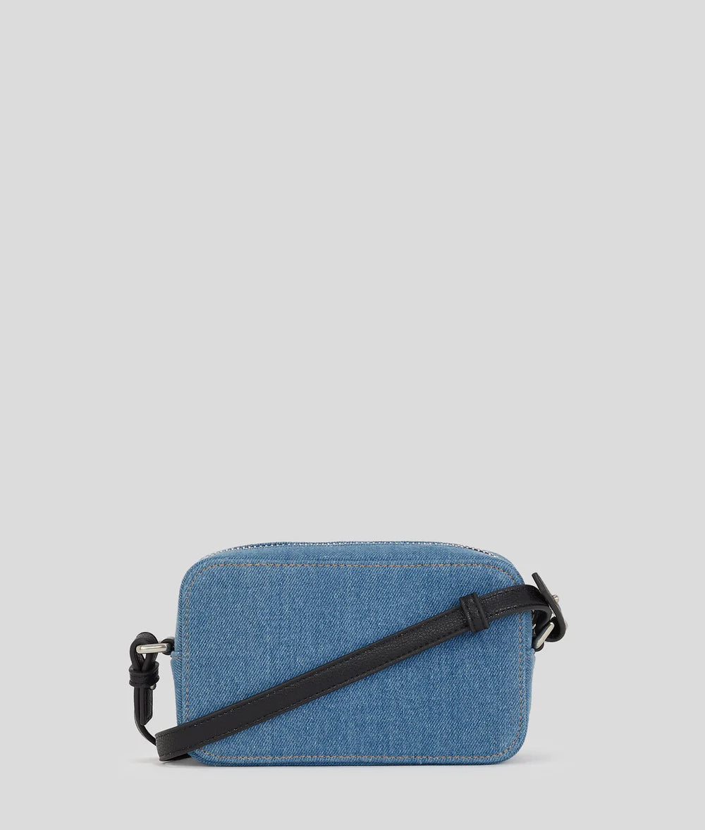 KarlLagerfeld Metal Logo Denim Camera Bag Bright Blue Marble