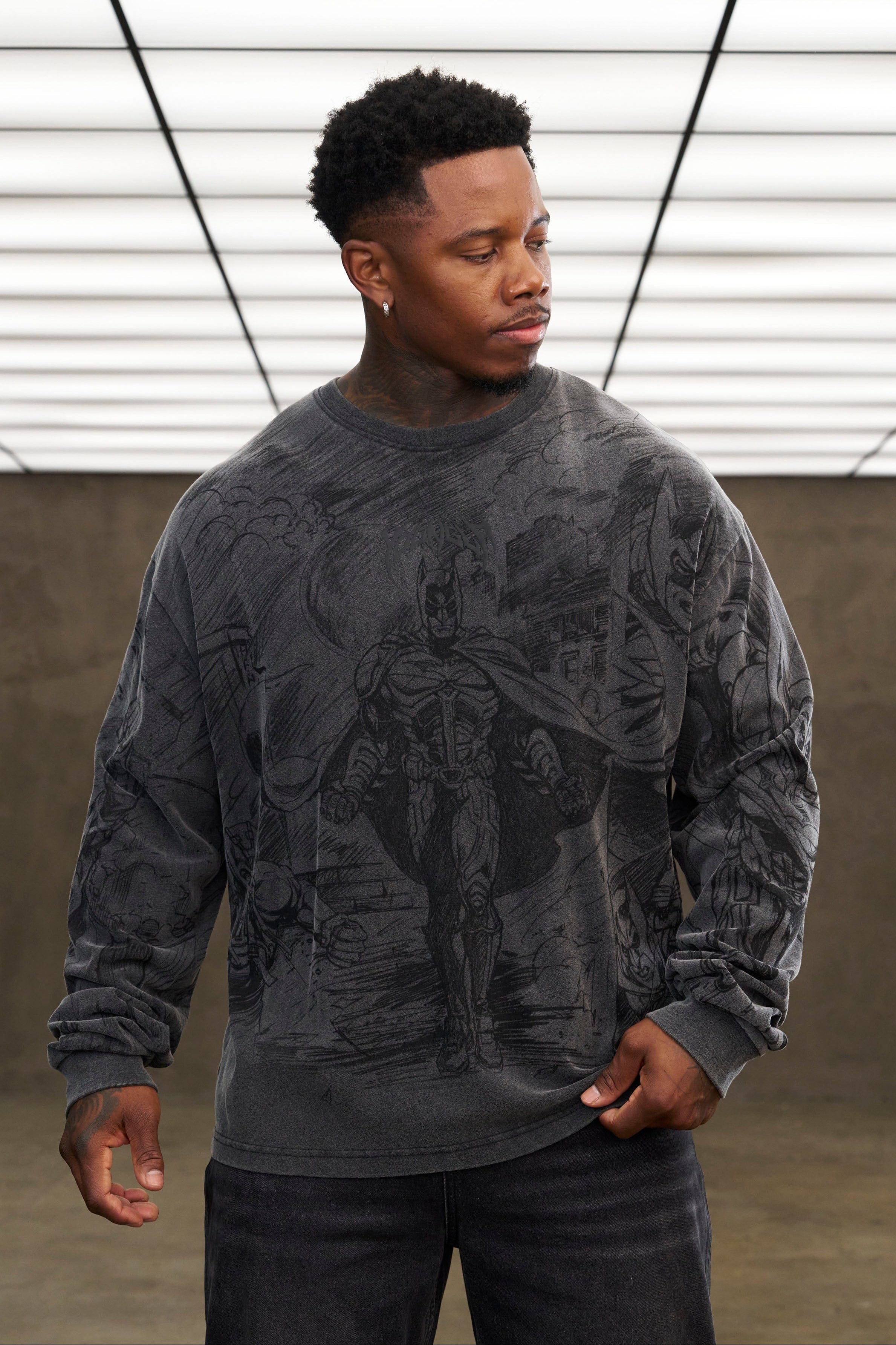 Young La 8002 - Batman Comic Longsleeves 'Grey Wash'