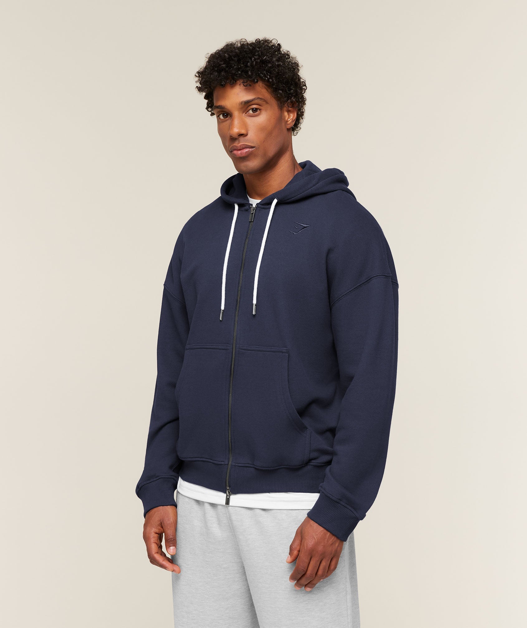 Gymshark Campus Crest Zip Through Hoodie 'Heavy Blue'