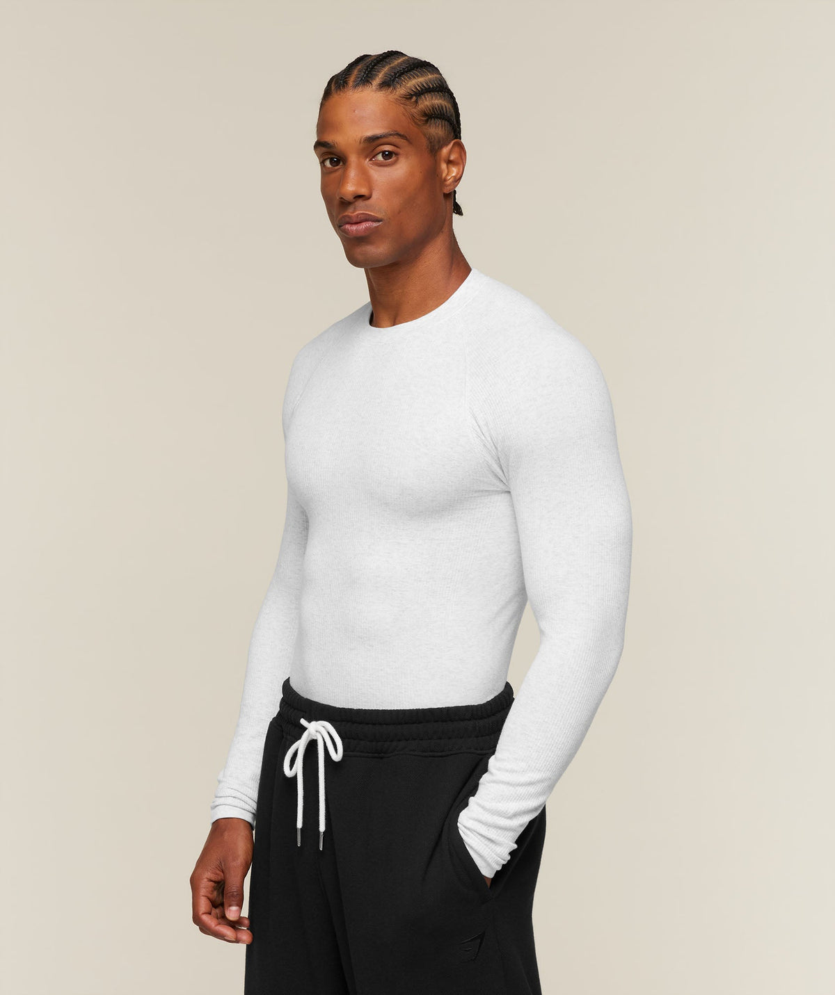 Gymshark Cotton Seamless Long Sleeve T-Shirt 'White Grey Marl'